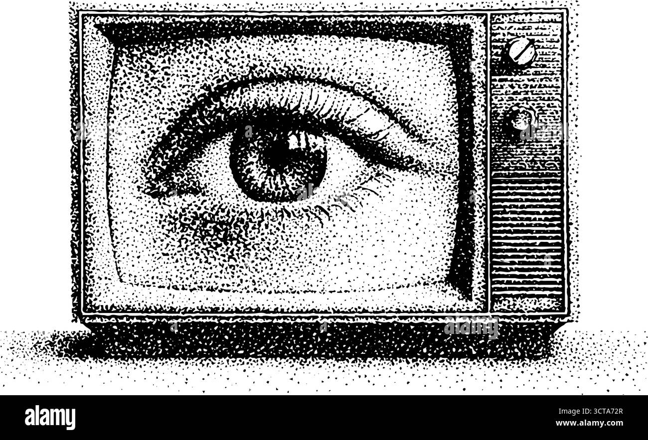 Il televisore vintage con occhi puntati stipano illustrazioni artistiche per un design retrò. Illustrazione Vettoriale Il televisore vintage con occhi puntati stipano illustrazioni artistiche per un design retrò. Illustrazione Vettoriale