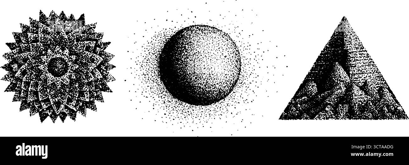 Dettagliate opere tratteggiate che illustrano forme geometriche e sacre per stampe artistiche. Illustrazione Vettoriale