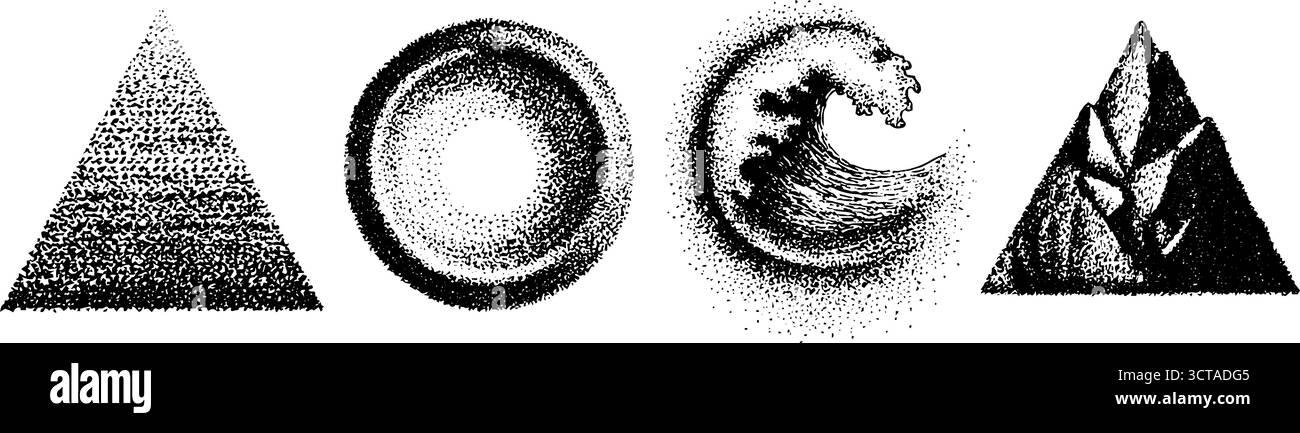Intricati tratteggiamenti che coprono un insieme di cerchi concentrici ed elementi naturali. Illustrazione Vettoriale