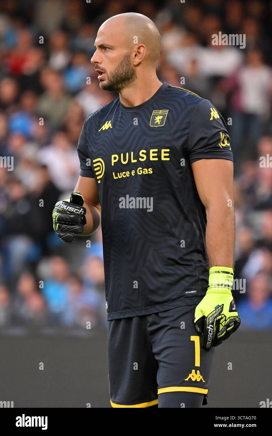 Napoli, Campania. 5 ottobre 2025. Nicola leali di Genova durante la serie A Enilive match tra Napoli e Genova allo stadio Diego Armando Maradona crediti: massimo insabato/Alamy Live News Foto Stock