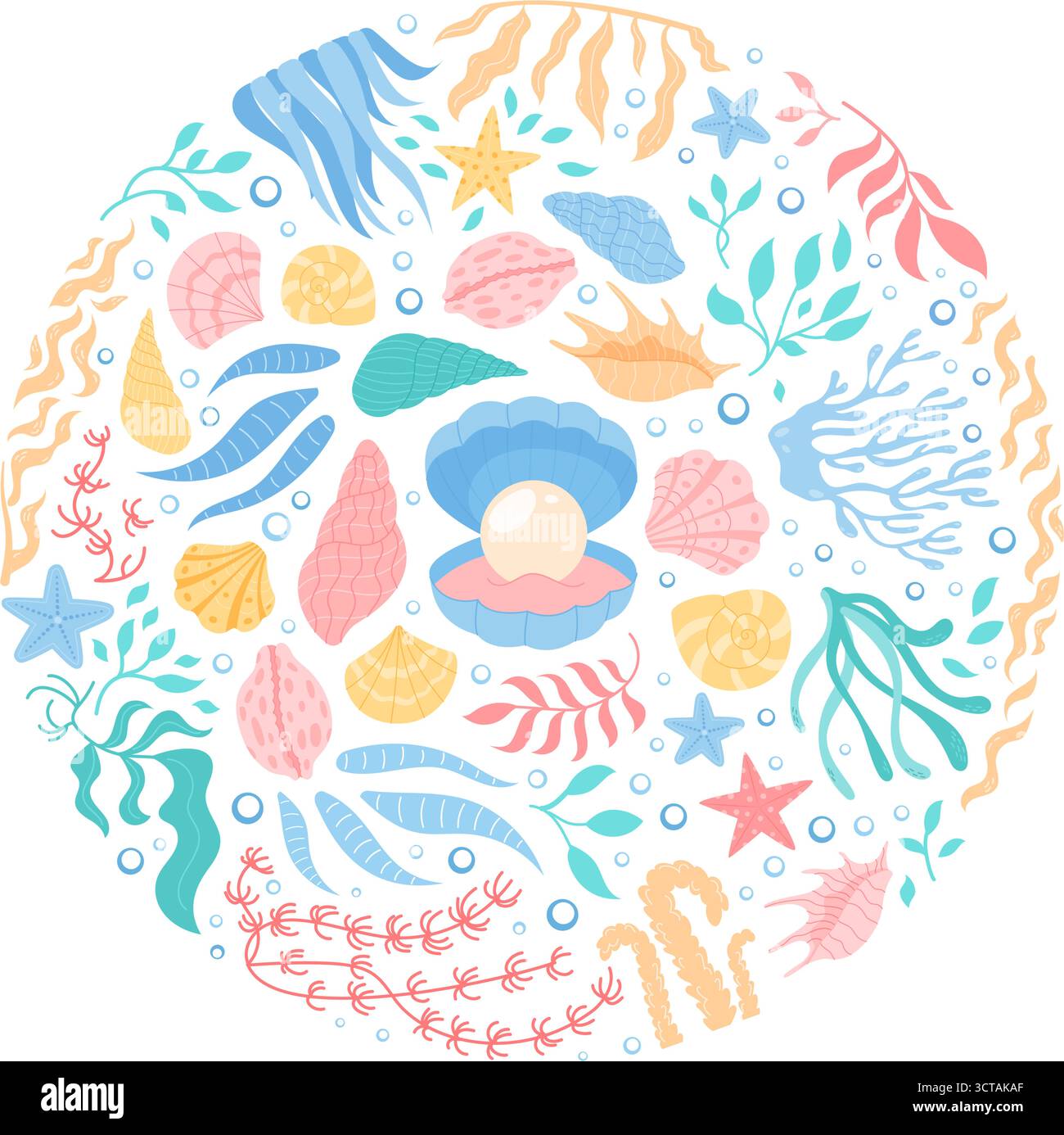 Design subacqueo Marine Circle Cartoon Illustrazione Vettoriale