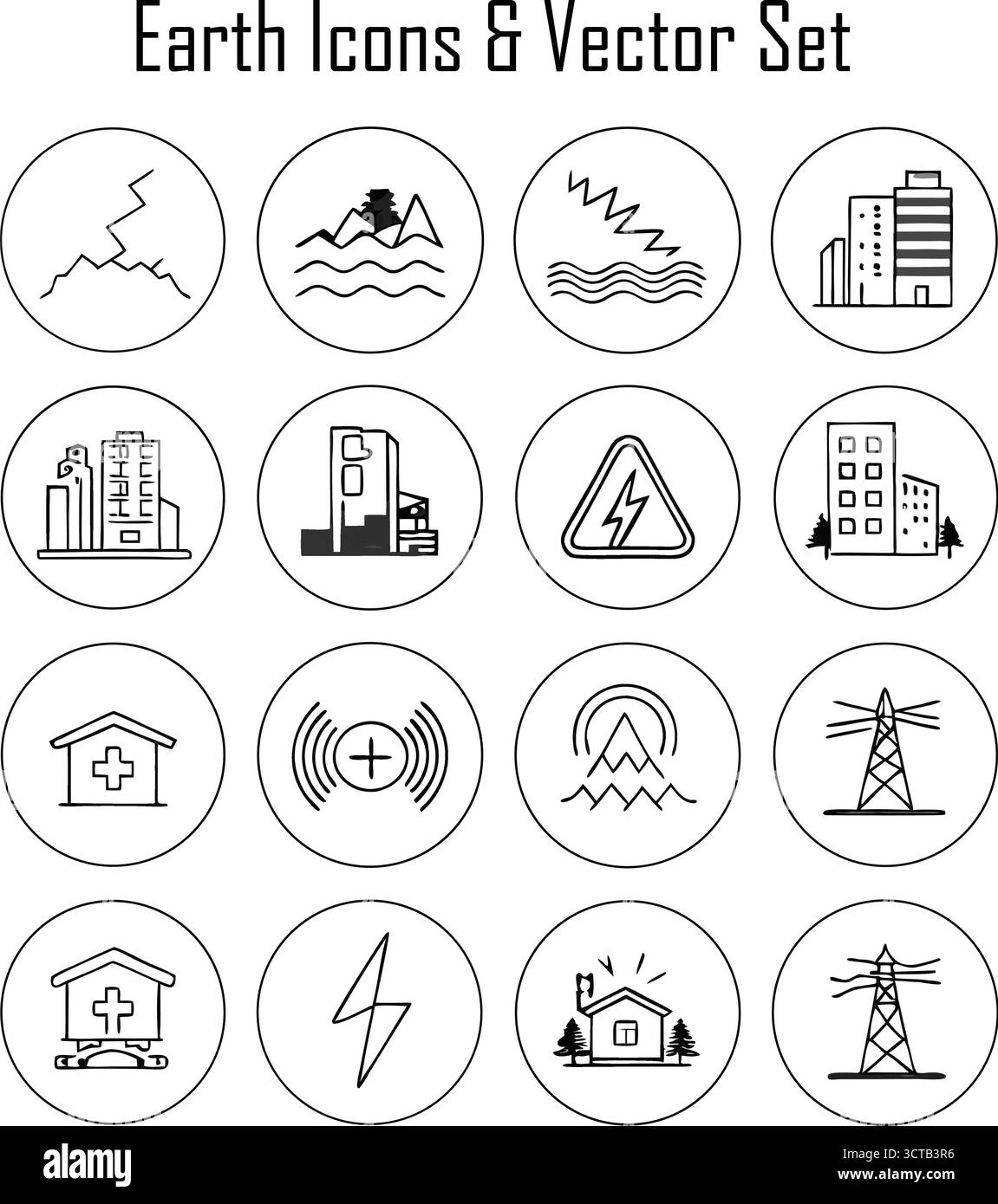 Set icone Terra – simboli pianeta, ambiente globale e Mappa del mondo in un design minimale piatto Illustrazione Vettoriale