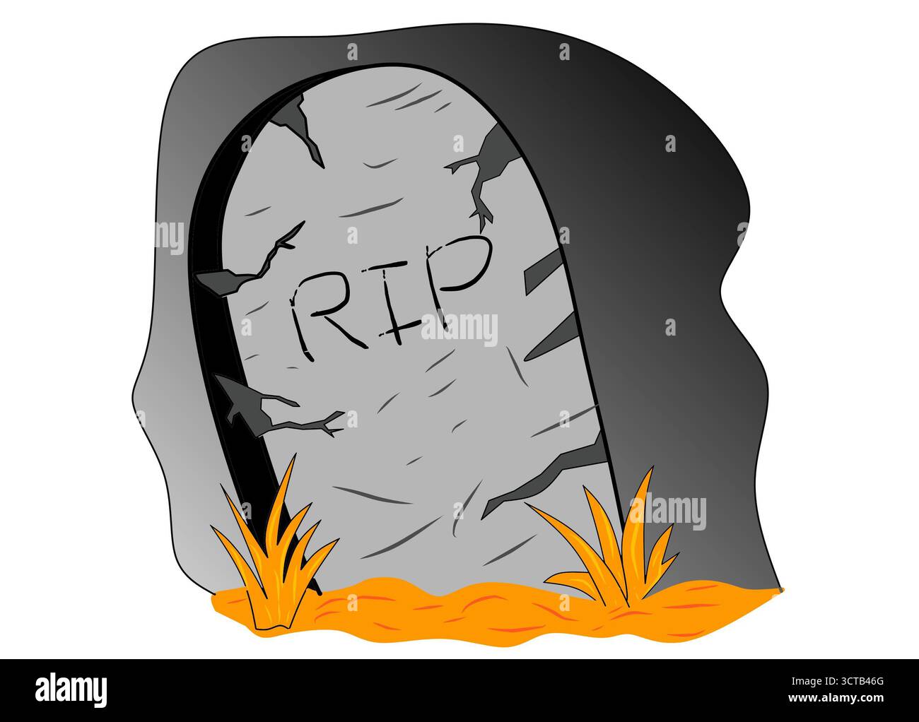 Un'illustrazione a fumetto di una lapide o una lapide classica, intemprata su uno sfondo scuro Foto Stock