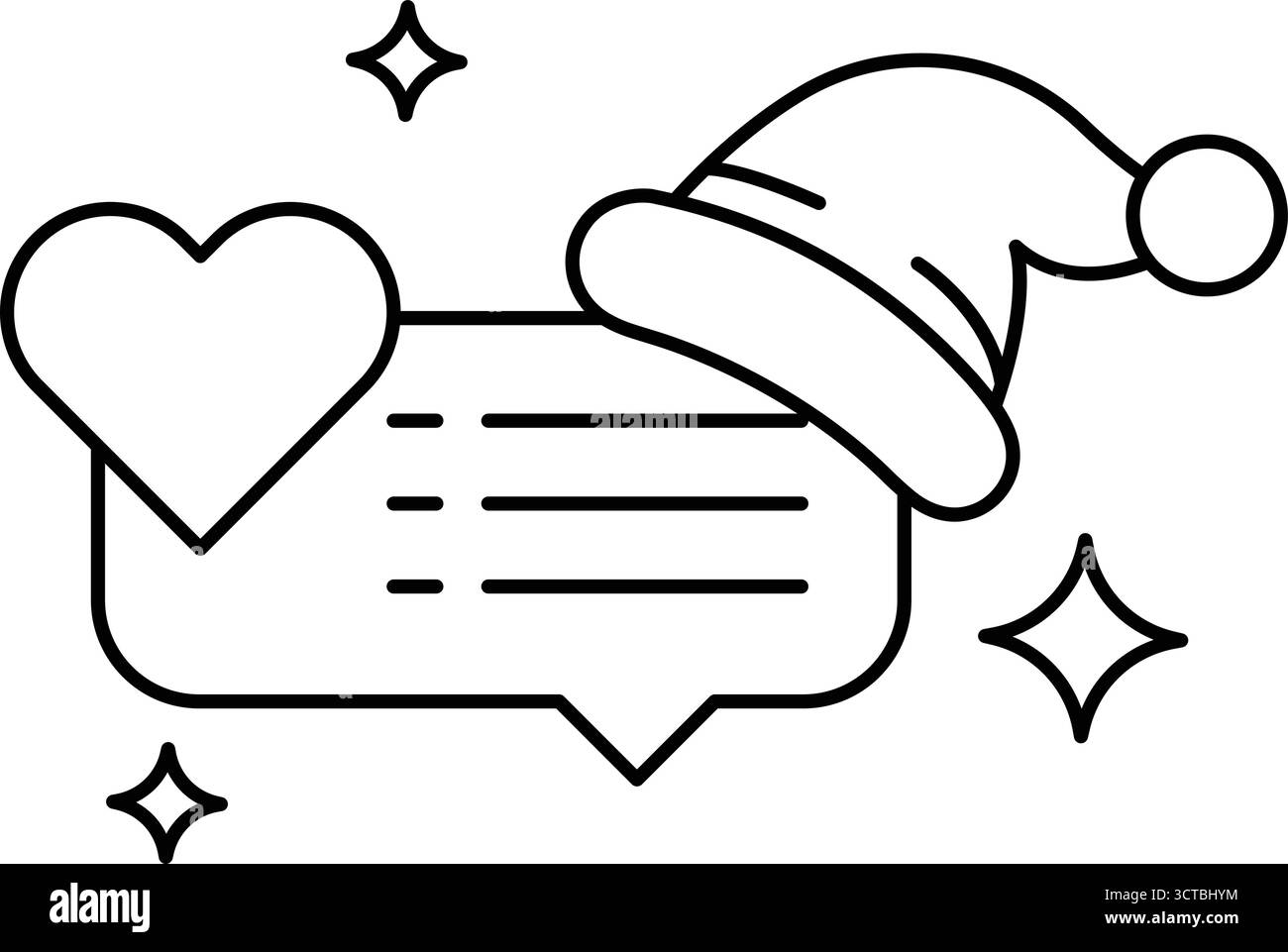 Un'immagine in bianco e nero di un cappello con un cuore e una stella. Il cappello è sopra un pezzo di carta con una lista di cose Illustrazione Vettoriale
