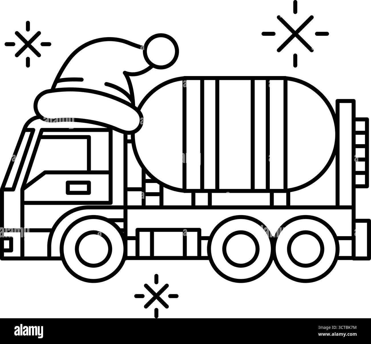Un furgone con un cappello di Babbo Natale sul tetto. Il cappello è bianco e ha un naso rosso Illustrazione Vettoriale
