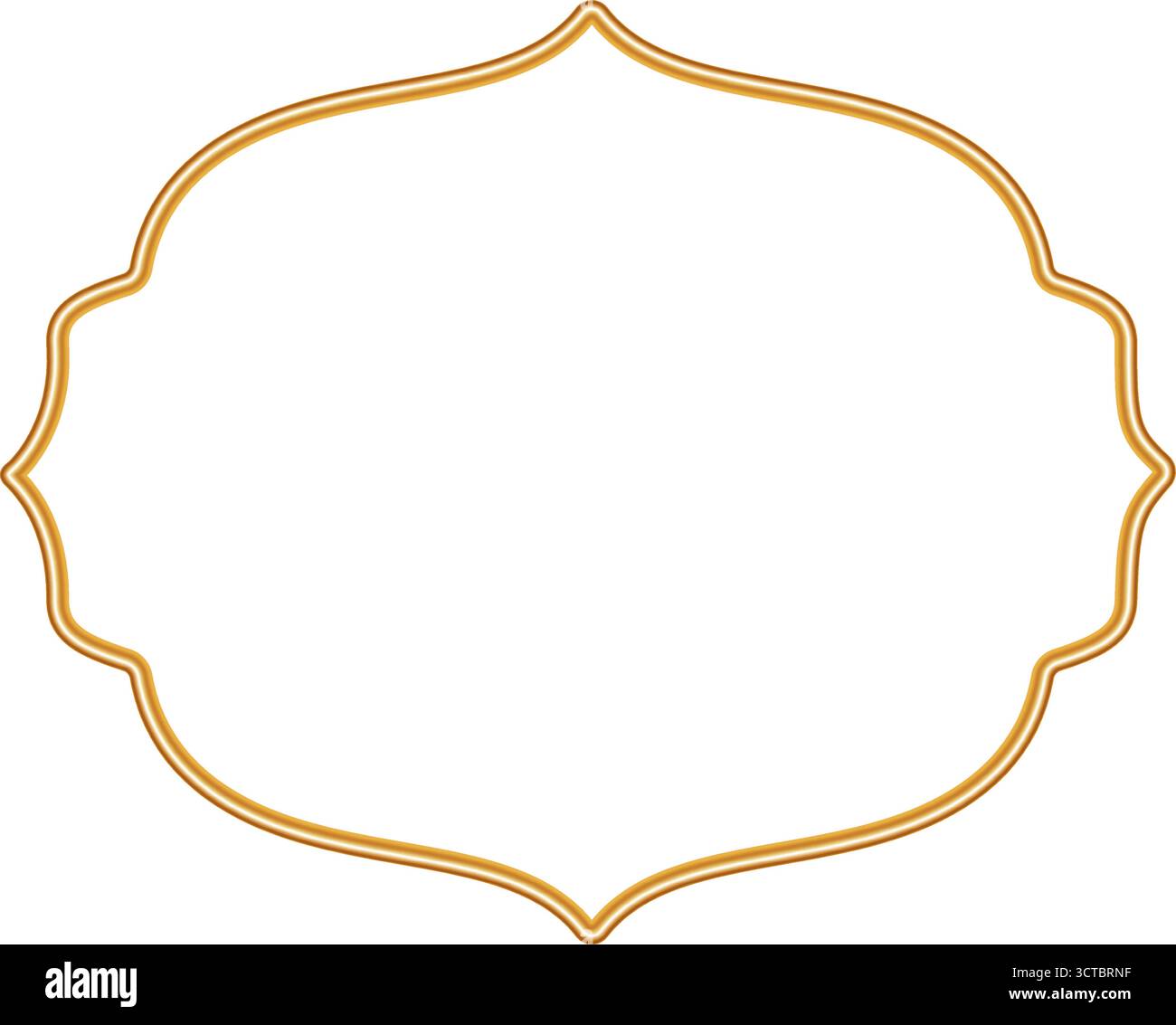 Elegante cornice 3d Golden realistica con decorazioni brillanti. Bordo ornamentale in stile orientale. Elemento decorativo indiano. Vettore per il certificato, Illustrazione Vettoriale