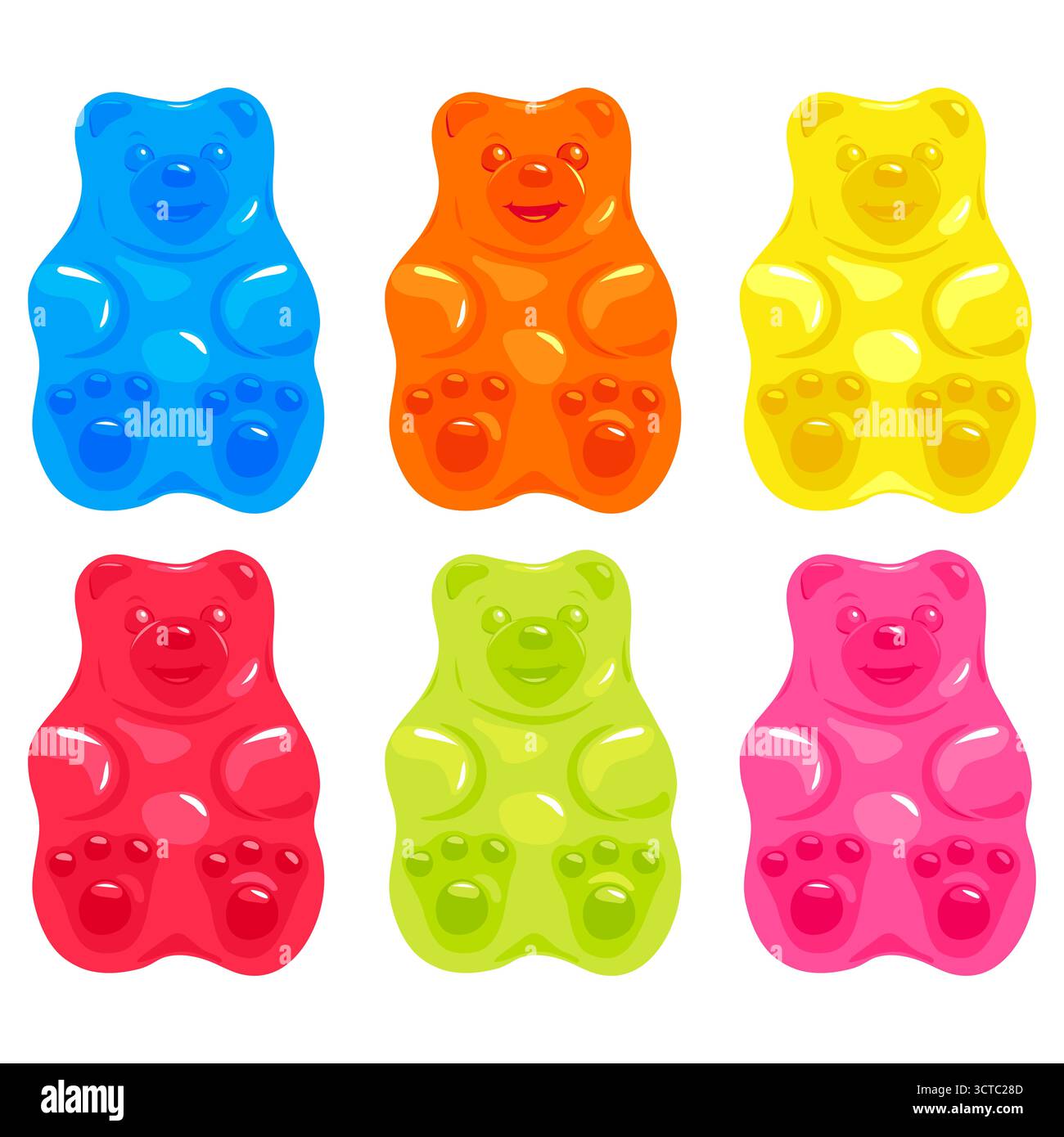 Caramelle e dolci allo zucchero, collezione di orsi di caramelle gelatinose. Set di snack colorati per bambini con orsetti gommosi. Dolcetti per bambini per Halloween. Foto Stock