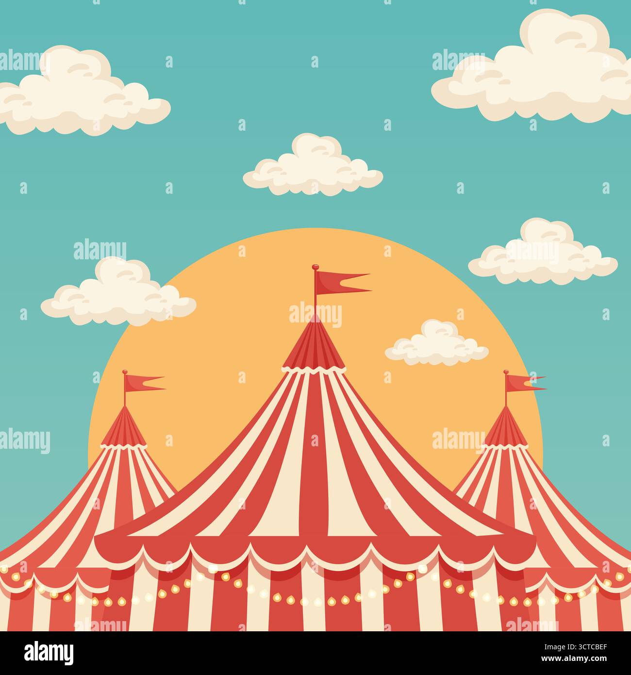 Festival Circus Tents Illustration su Blue Sky. Illustrazione Vettoriale