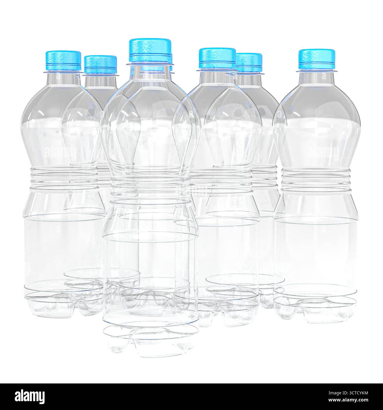 bottiglie d'acqua in plastica 3d con sfondo trasparente Foto Stock