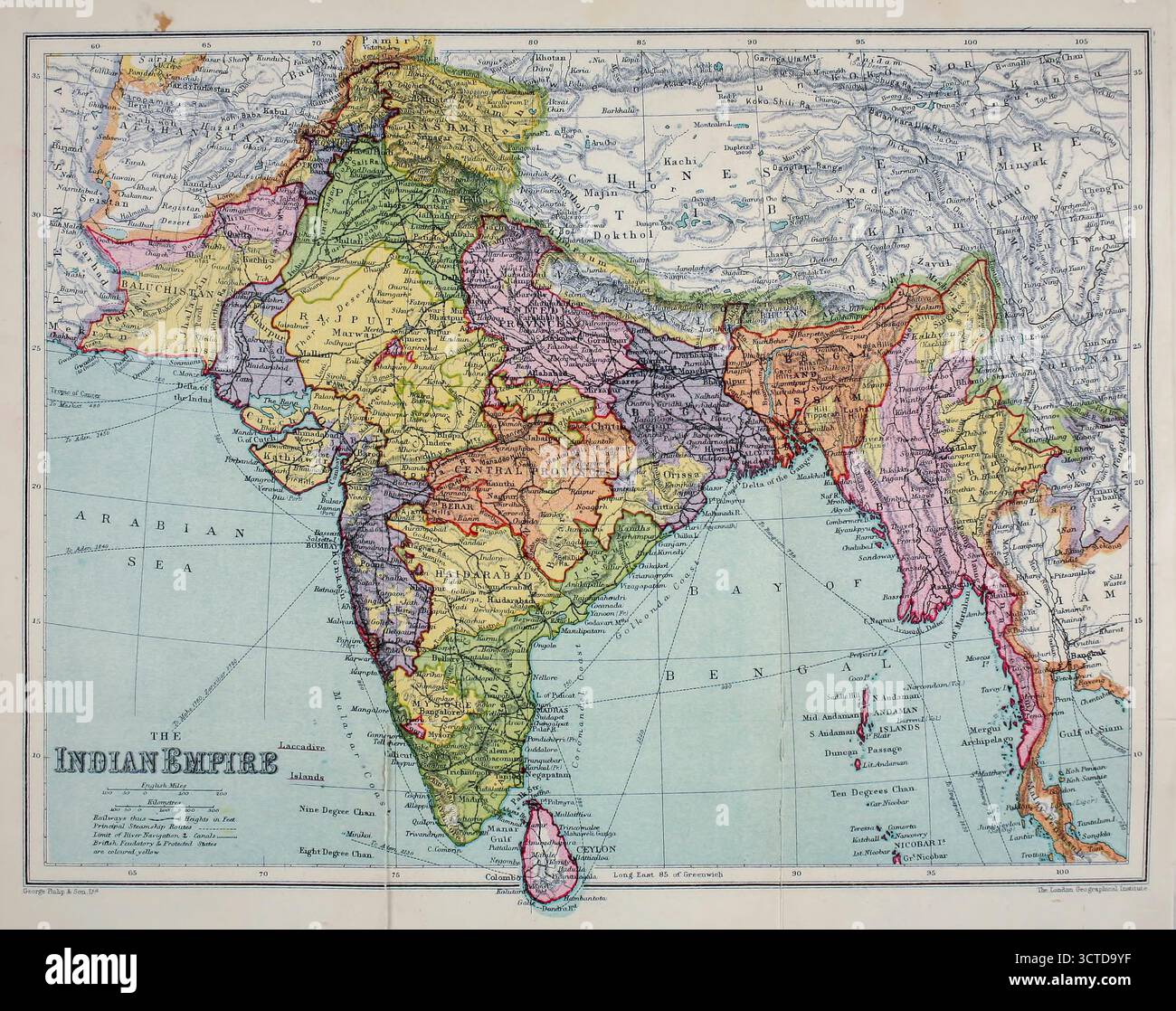 Mappa dell'Impero Indiano da ' The Sportsman's book for India ' a cura di Aflalo, Frederick George, data di pubblicazione H. Marshall & Son 1904 Foto Stock