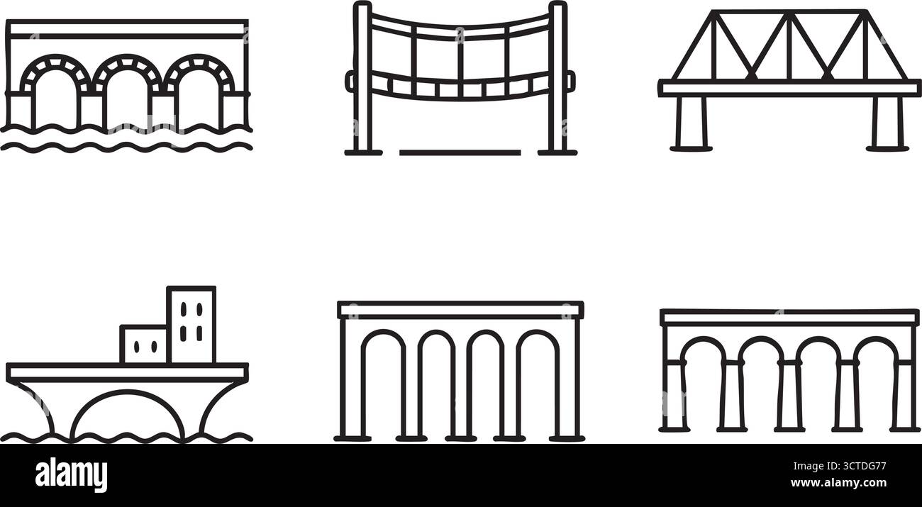 Set di icone dei ponti. Illustrazione Vettoriale
