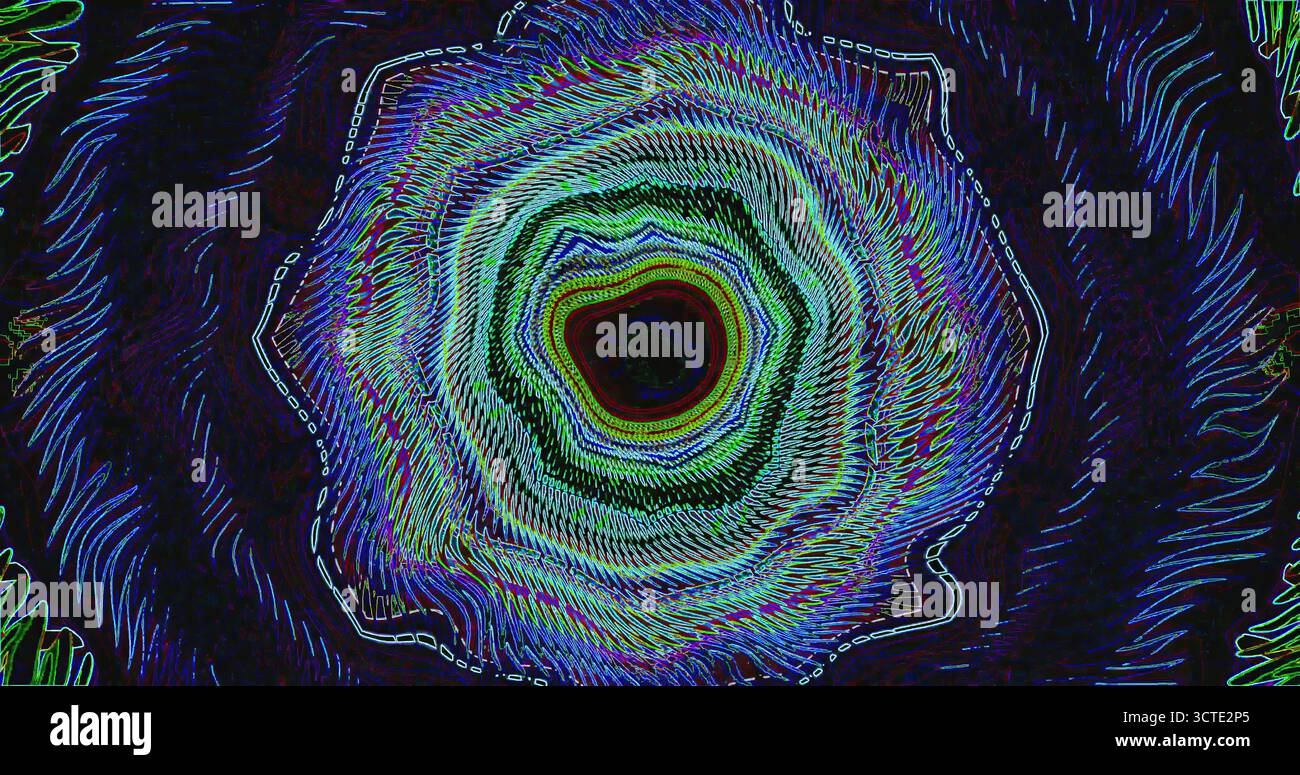 I motivi vorticosi dai colori vivaci creano un design astratto che attira l'attenzione. Le forme intricate si fondono e si fondono in un'incantevole visua Foto Stock