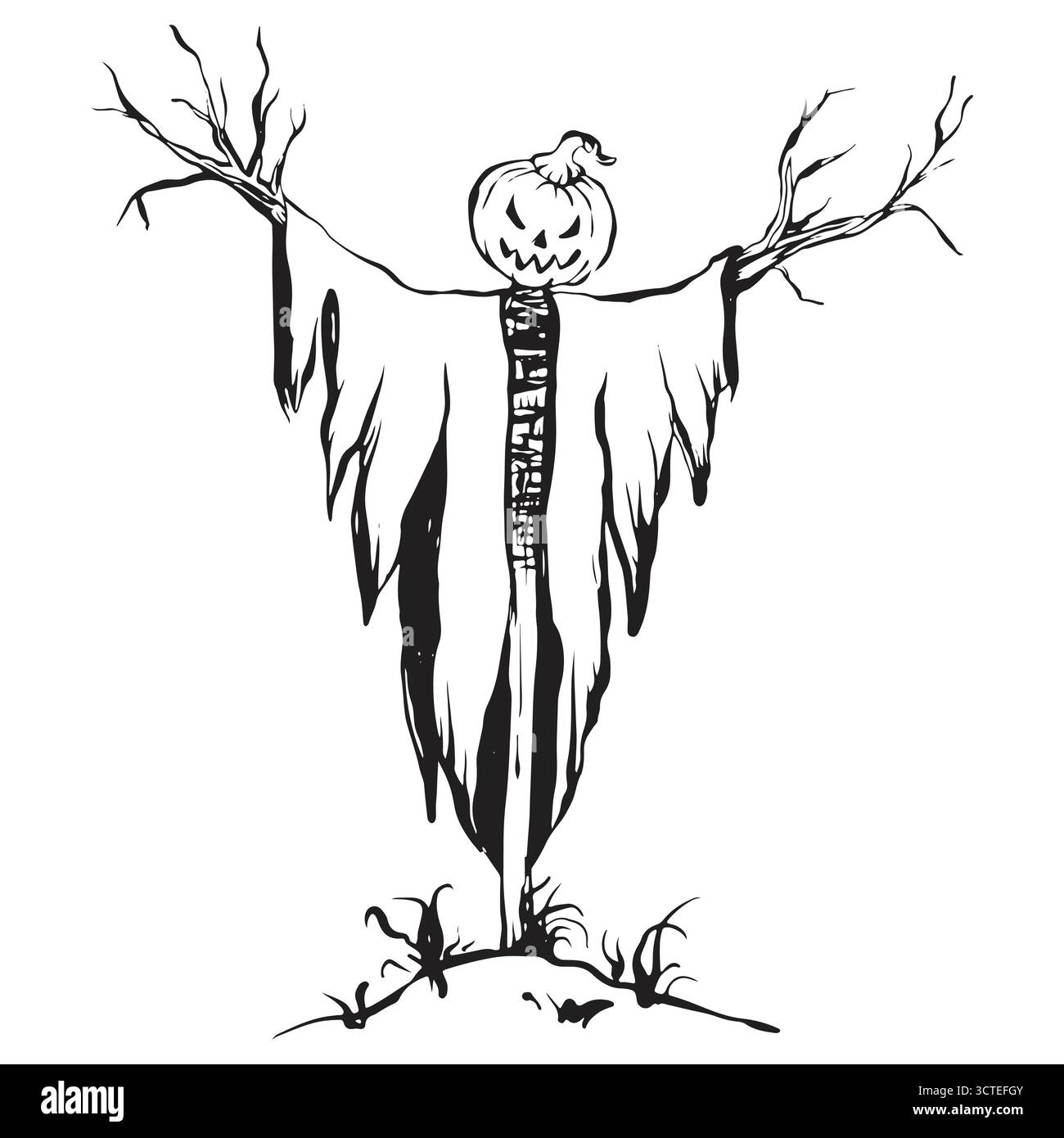Illustrazione del vettore lineare "Pumpkin Man in Hood" Illustrazione Vettoriale