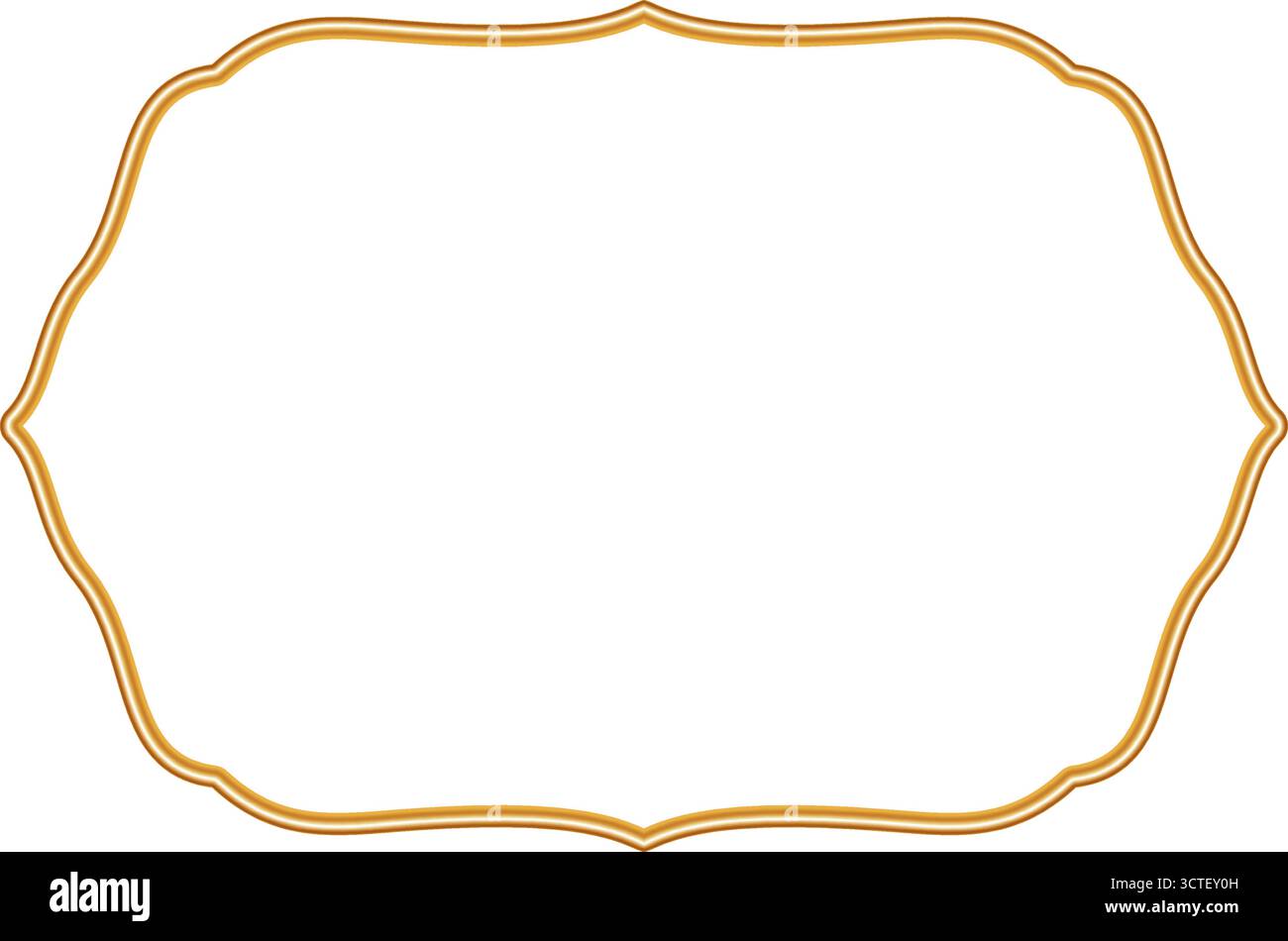 Cornice Golden Shiny 3d, bordo ornamentale. Finestra orientale di lusso realistico, francobollo, portale magico, cornice arabesca, sigillo. Elemento decorativo indiano. VEC Illustrazione Vettoriale