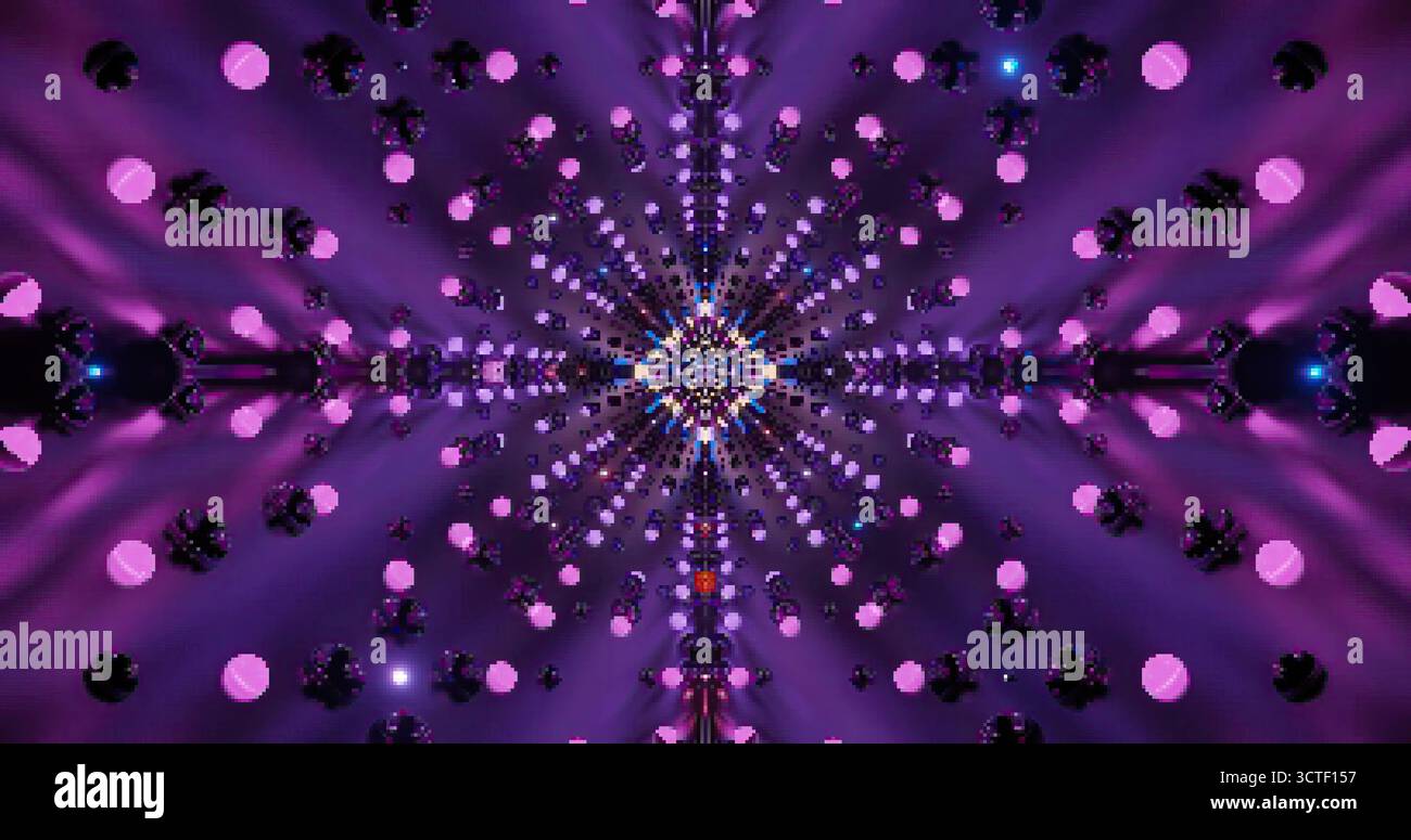 Un motivo astratto vivace e colorato presenta un design intricato pieno di luci e forme. La disposizione forma un bellissimo dis simmetrico Foto Stock
