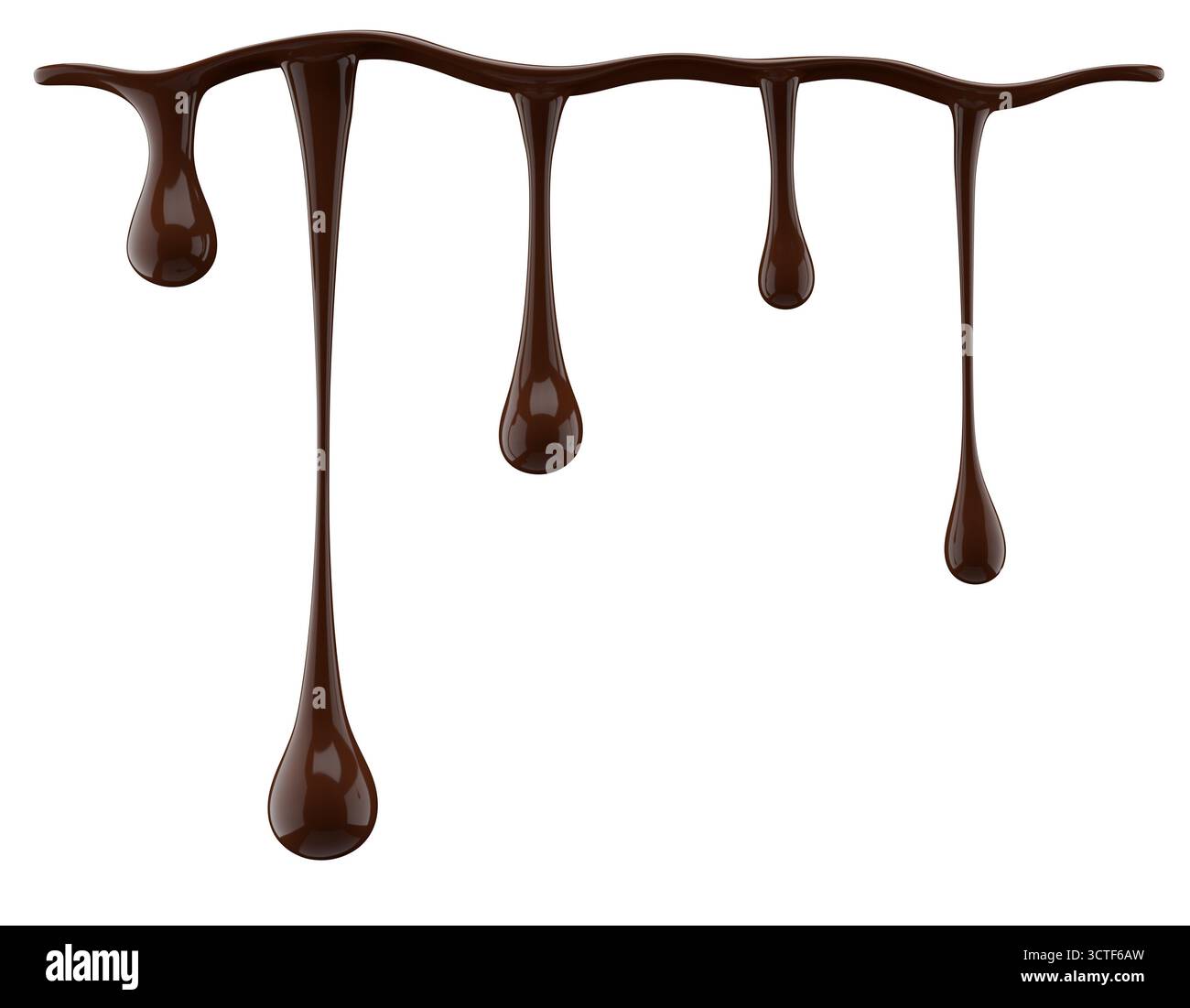 gocciolamento di cioccolato isolato su sfondo bianco. rendering 3d. Foto Stock