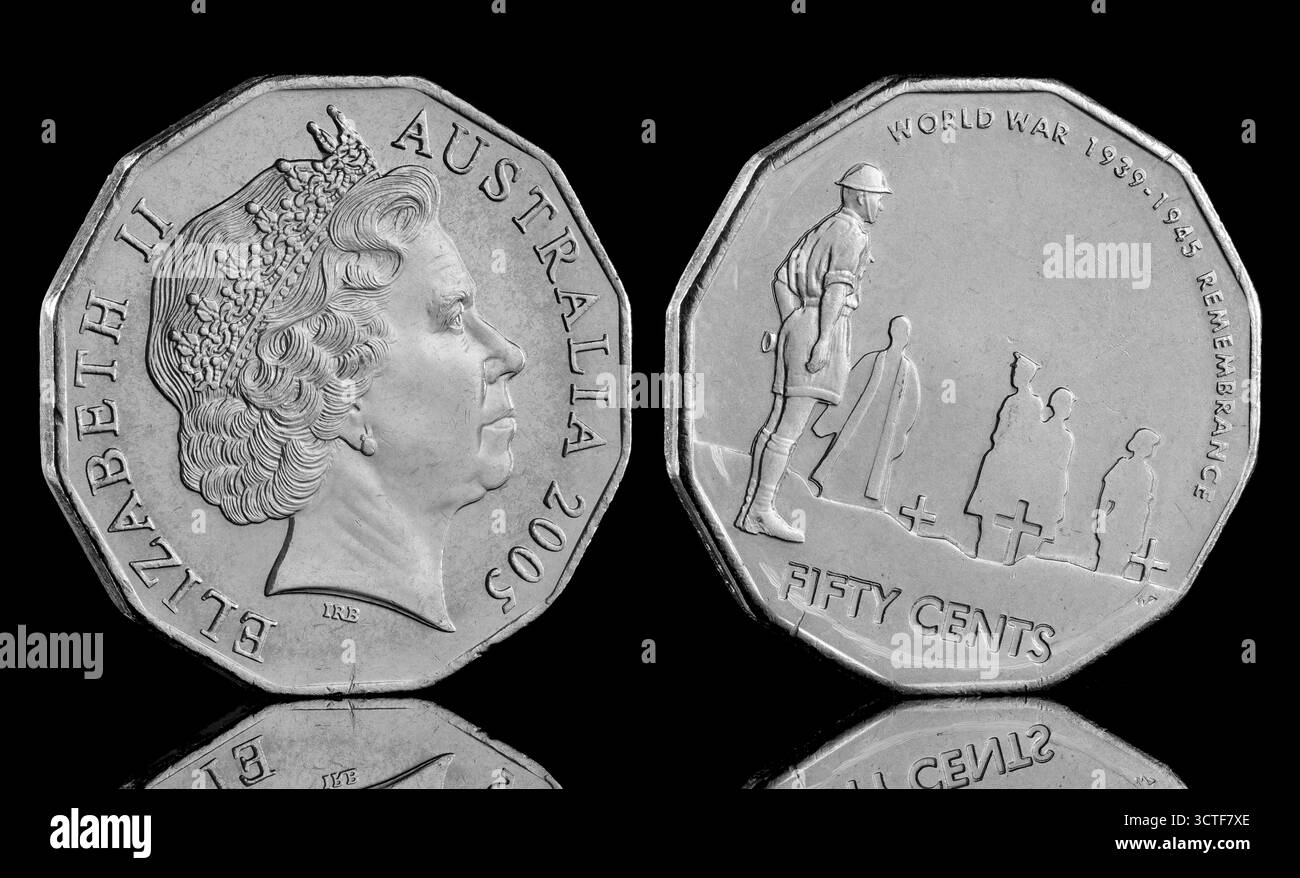 2005 Australia 50 centesimi rilasciati per commemorare il 60 ° anniversario della seconda guerra mondiale Foto Stock