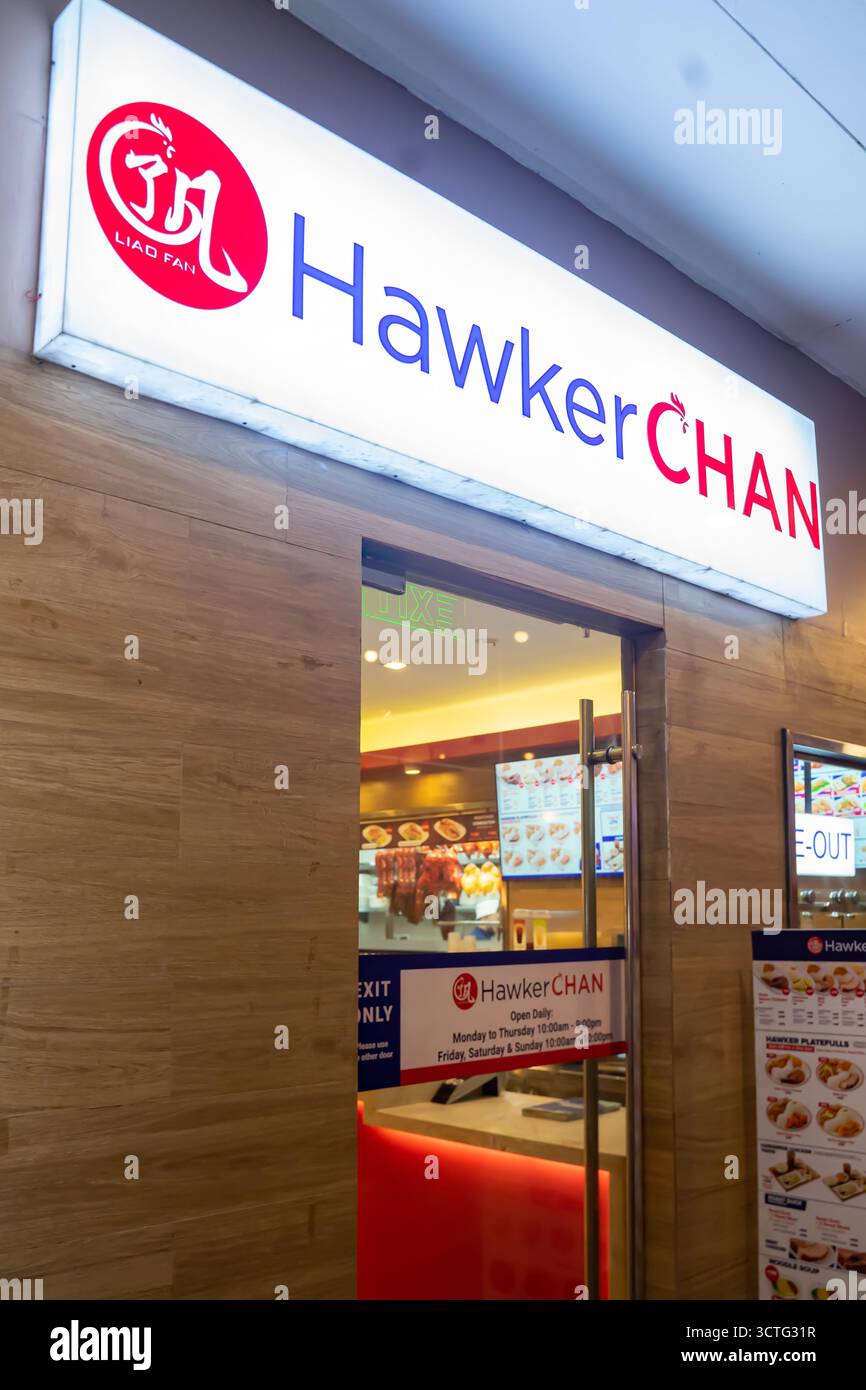Hawker Chan è un franchising globale che ha origine da uno stand di Street food a Singapore, fondato dallo chef Chan Hon Meng. Manila, Filippine Foto Stock