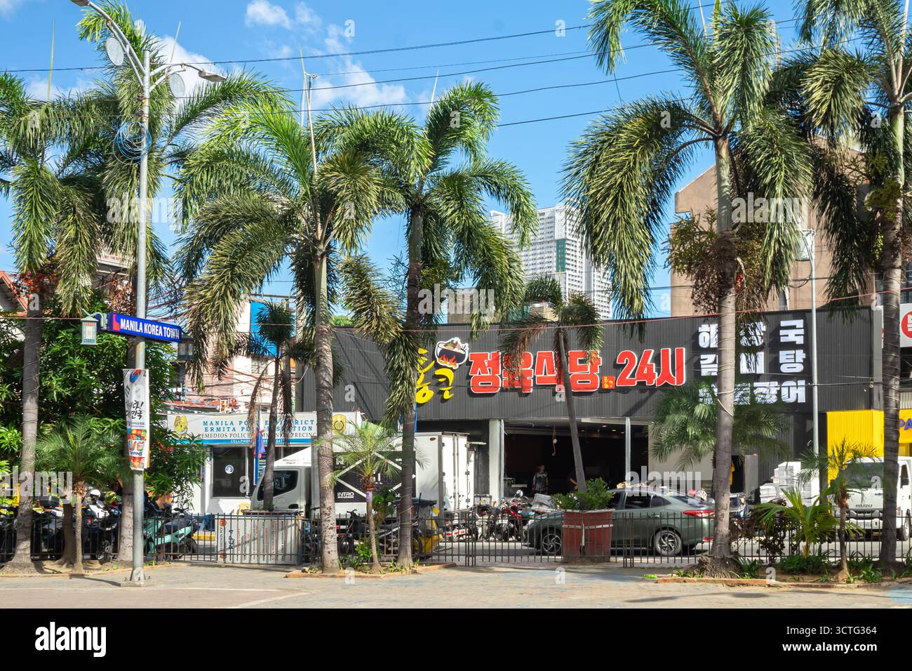 Esterno di un ristorante coreano 'Jeongdam 24 ore', Koreatown, Manila, Filippine Foto Stock