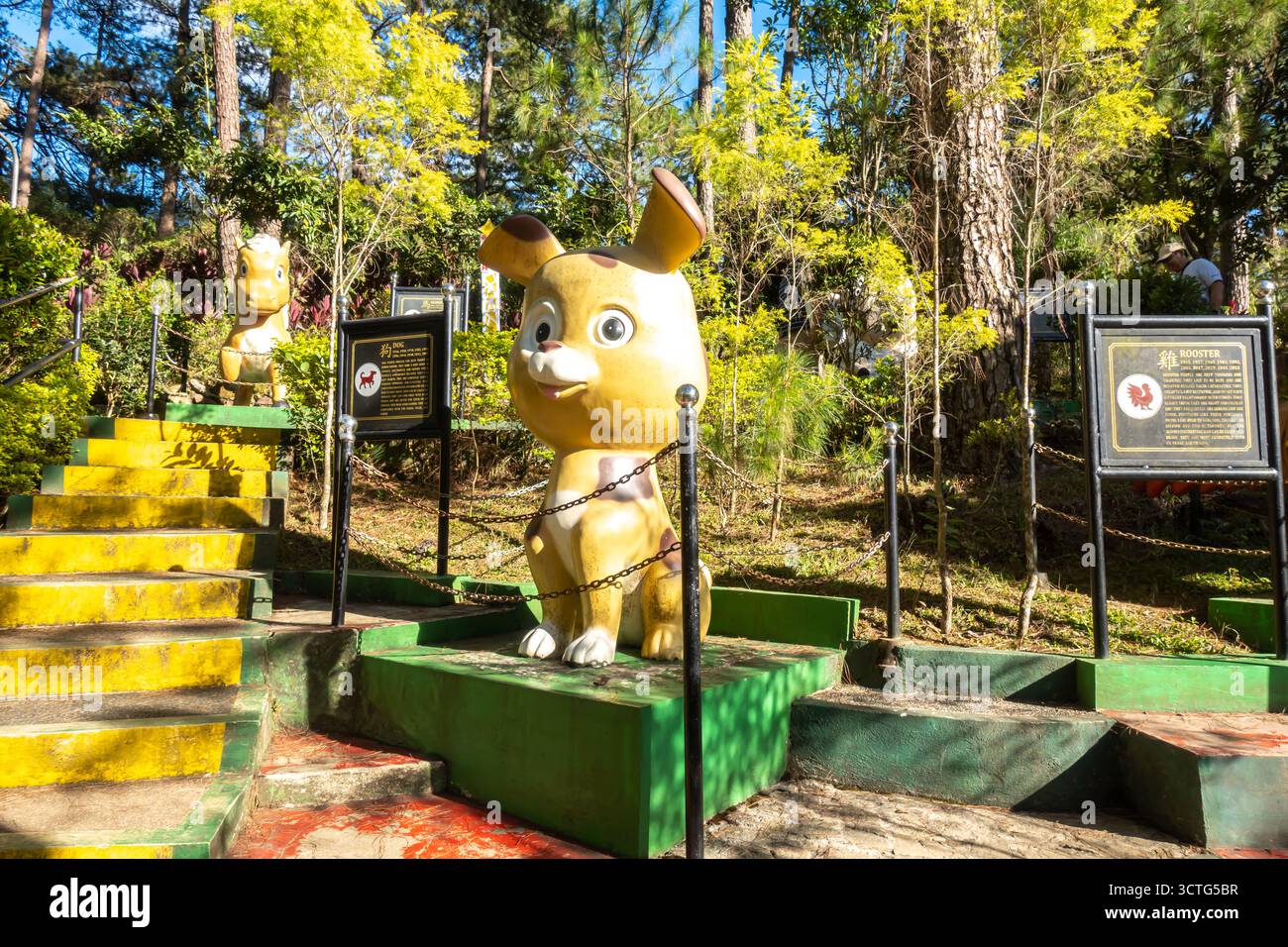 Statua di cane in stile cartoni animati situata nel giardino botanico di Baguio nelle Filippine Foto Stock