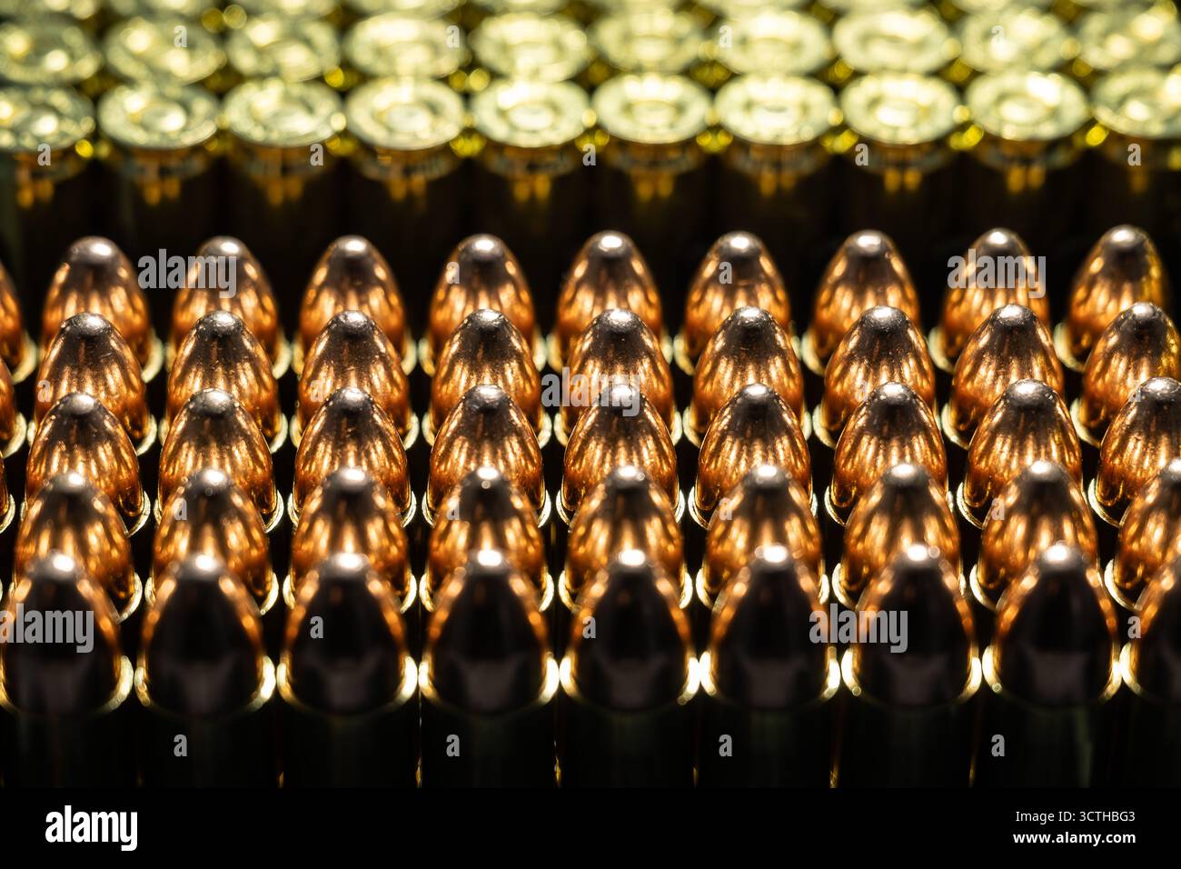 Germania. 1 ottobre 2025. Le cartucce in calibro Luger da 9 mm con proiettili completamente in metallo si trovano in un armadietto di un tiratore sportivo. Il calibro Luger da 9 mm (anche 9 x 19 o Parabellum) è una delle munizioni a pistola più comunemente usate e richiede un permesso in Germania. Crediti: Silas Stein/dpa/Alamy Live News Foto Stock