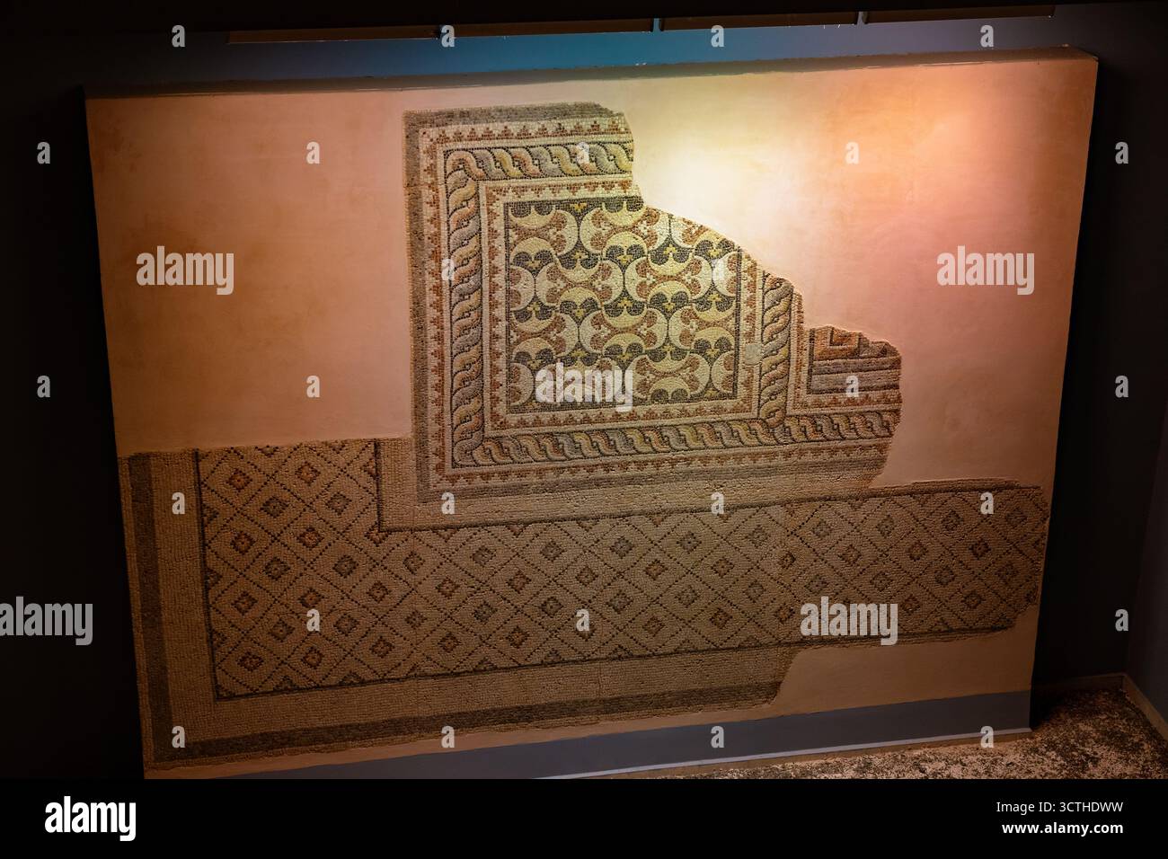 Un mosaico geometrico nel Museo del mosaico di Zeugma. Visita la foto di Gaziantep. Gaziantep Turchia - 6.24.2025 Foto Stock