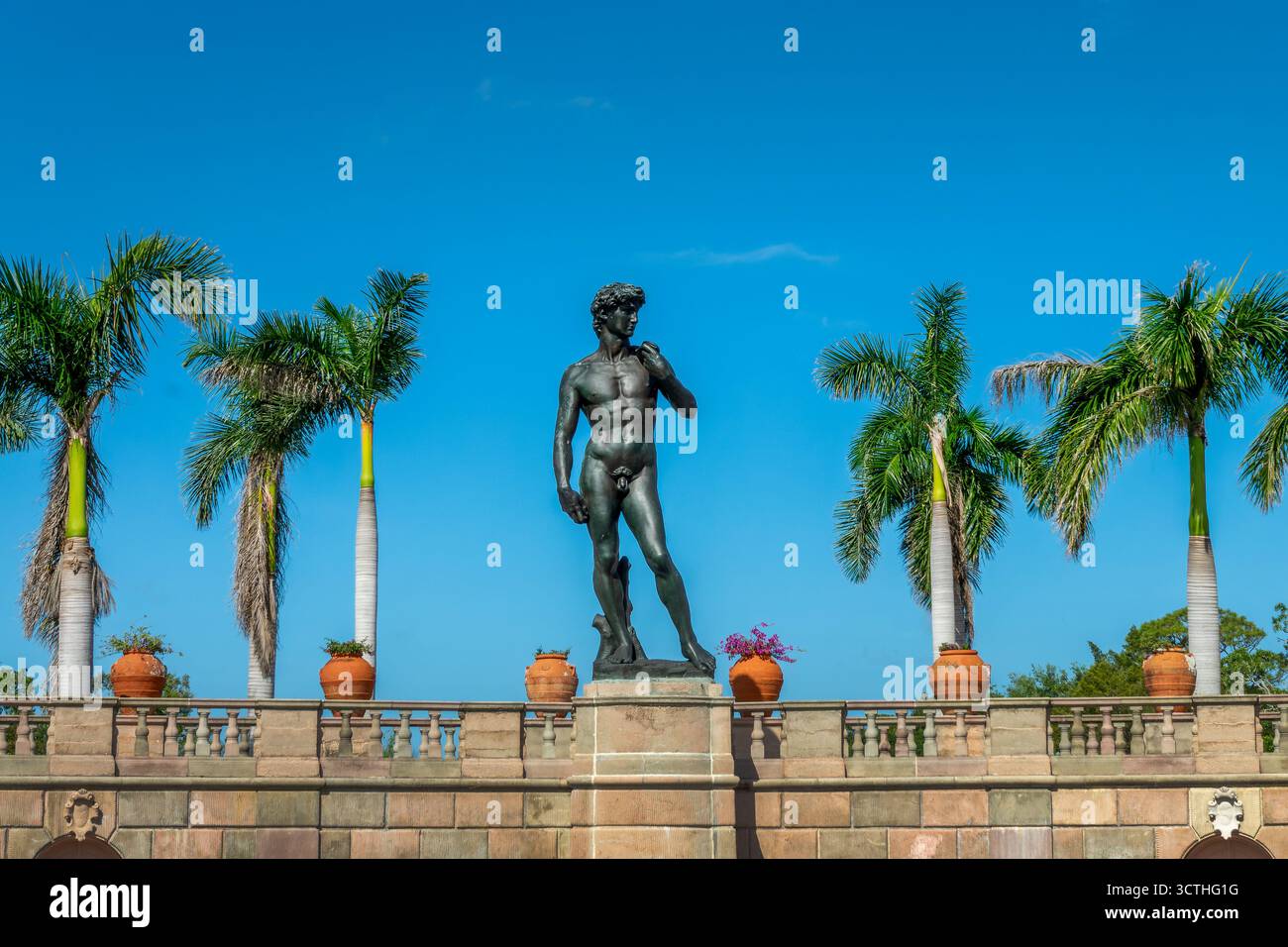Statua in bronzo di David nel cortile del museo d'arte Ringling a Sarasota, Florida Foto Stock