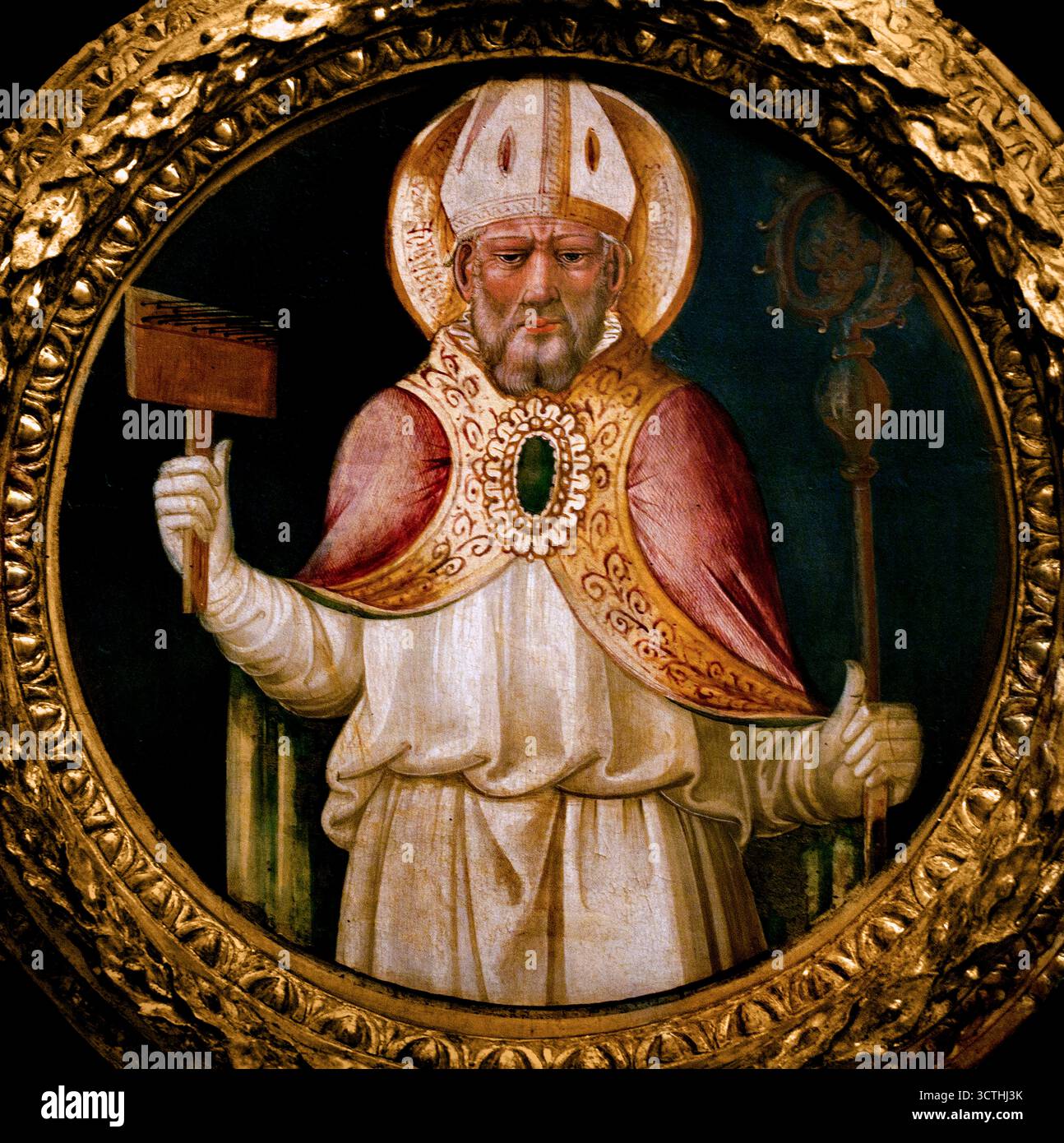 San Biagio - San Biagio del pittore fiorentino del Quattrocento Italia italiano ( Santa Blaise è patrona delle malattie alla gola, dei pettini di lana e degli animali selvatici. È anche considerato un protettore del commercio della lana, dei laringologi e del bestiame malato. Questo patrocinio è legato alla sua vita di vescovo martirizzato e alla tradizione della benedizione della gola in cui due candele sono tenute alla gola di una persona per proteggersi dalla malattia.) Foto Stock