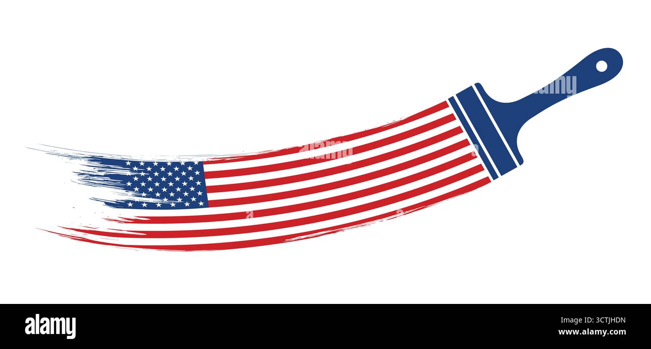 Bandiera degli Stati Uniti d'America con pennello a colori o pennelli con pennello. Flag vettoriali. Bandiera degli Stati Uniti con silhouette a pennello. Grung Foto Stock