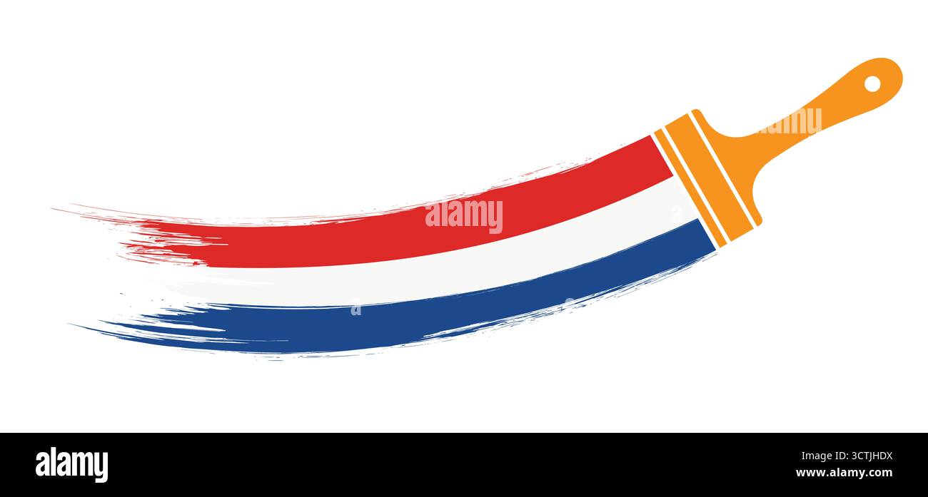Bandiera dei Paesi Bassi con pennello a colori o pennelli con pennello. Flag vettoriali. Bandiera dell'Olanda con silhouette a pennello. Spazzola grunge S Foto Stock