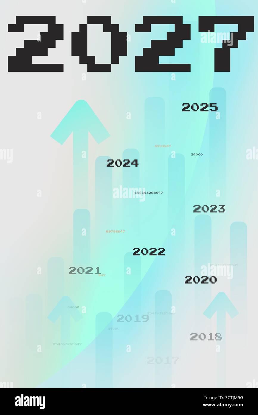 Grafico di crescita digitale che mostra la progressione dal 2018 al 2027 con frecce verso l'alto Foto Stock