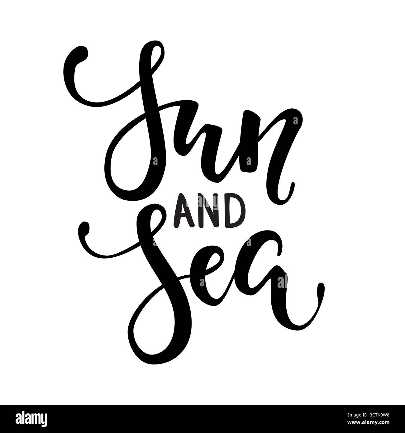 Sole e mare. Calligrafia disegnata a mano e scrittura a pennello Illustrazione Vettoriale