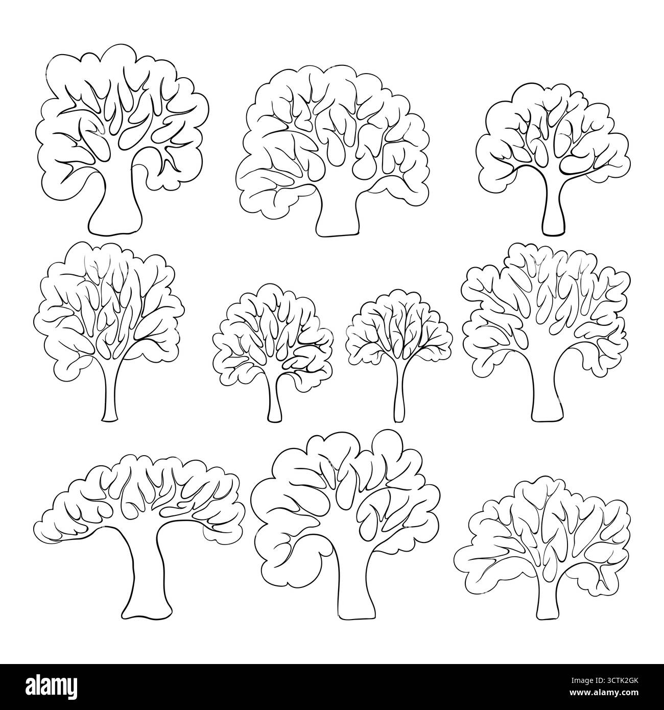 Splendido set bianco e nero di boodle disegnati a mano, disegnati a forma di boodle, disegnati a mano, per biglietti di auguri e inviti al matrimonio, al compleanno, Illustrazione Vettoriale