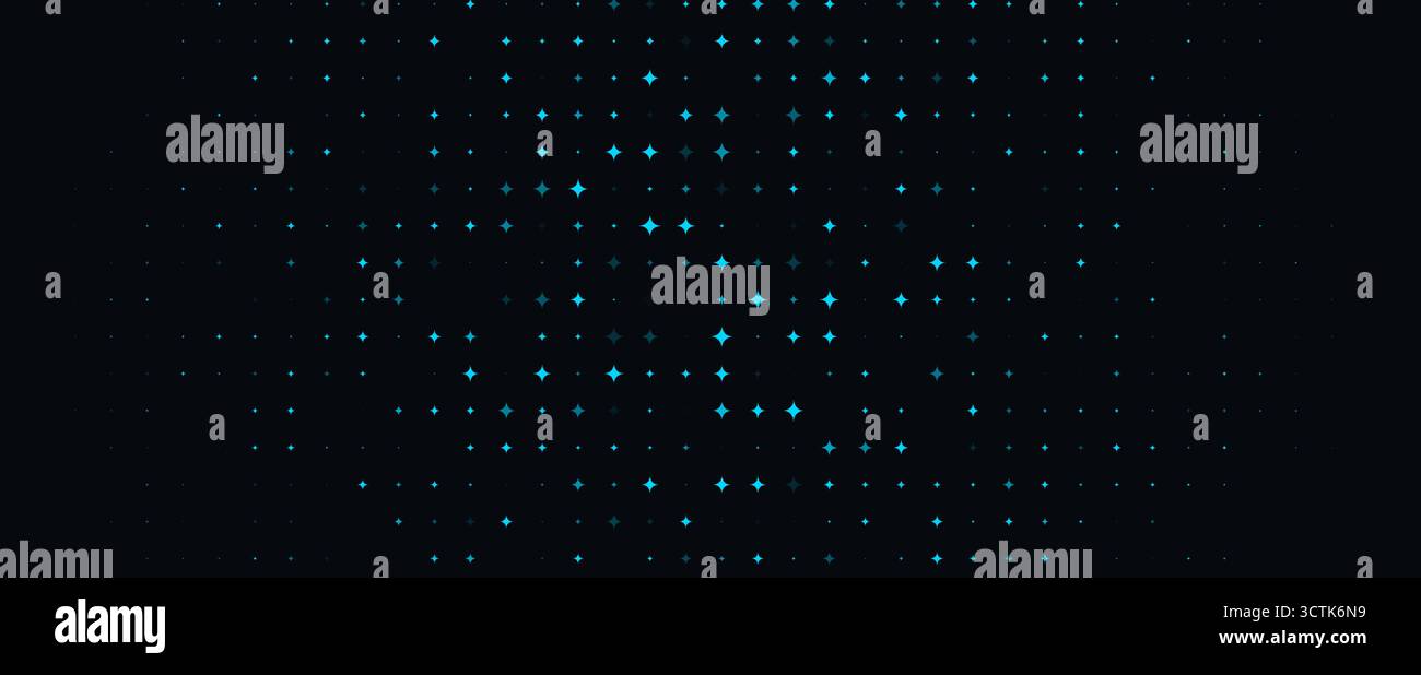 Sfondo Star Blue Neon su Dark Night Sky con Cyan Glow, banner in Copyspace minimale per Party, Tech, Web ed Event Design. Modello cosmico moderno Illustrazione Vettoriale