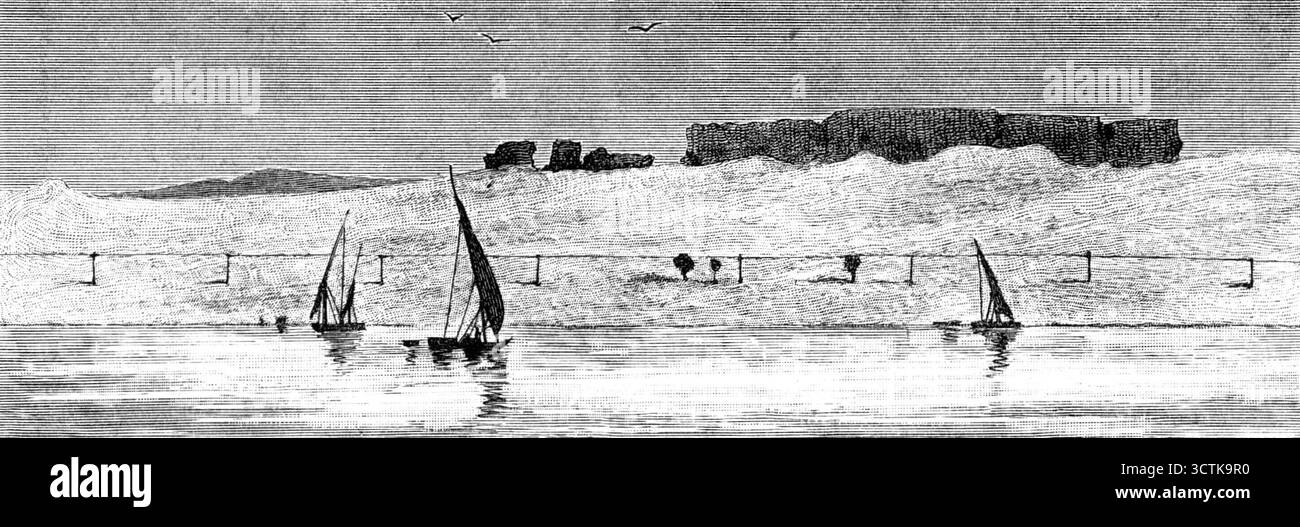 Sketches of Upper Egypt: telegraph in the Desert, Between Esneh and Assouan, 1883. Da "Illustrated London News", 1883. Foto Stock