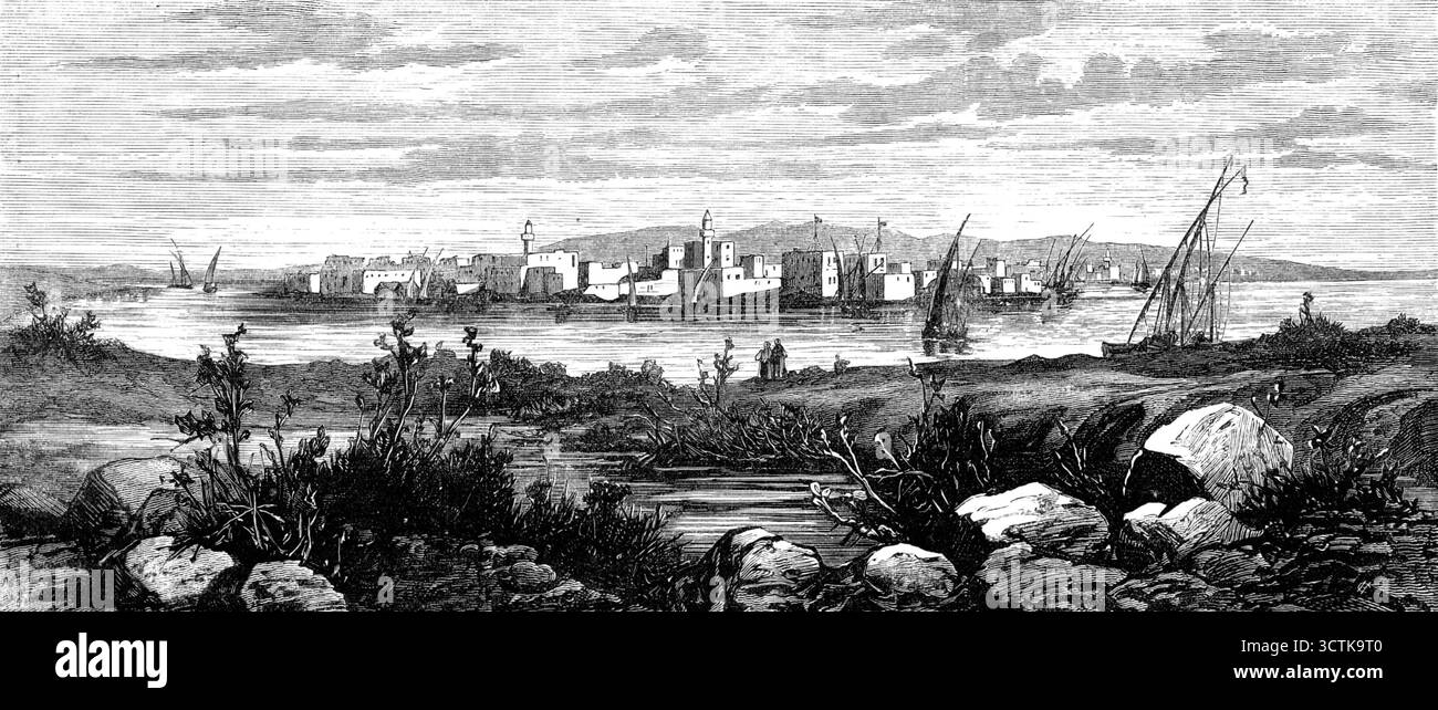 Il grande disastro militare nel Soudan: Souakim, il porto marittimo della Nubia e di Khartoum, sul Mar Rosso, 1883. "La cannoniera Coquette, e probabilmente altre navi da guerra britanniche, devono essere inviate a Souakim [cioè Suakin], che è un porto di notevole traffico, ed è la residenza di diversi mercanti europei... l'esercito egiziano di diecimila uomini, sotto il comando del maggiore generale Hicks (con il titolo di Hicks Pasha) inviato lo scorso febbraio per reprimere l'insurrezione araba e nativa Mussulman nel Soudan, è stata completamente destroyed...it sopraffatta da almeno venti volte Foto Stock
