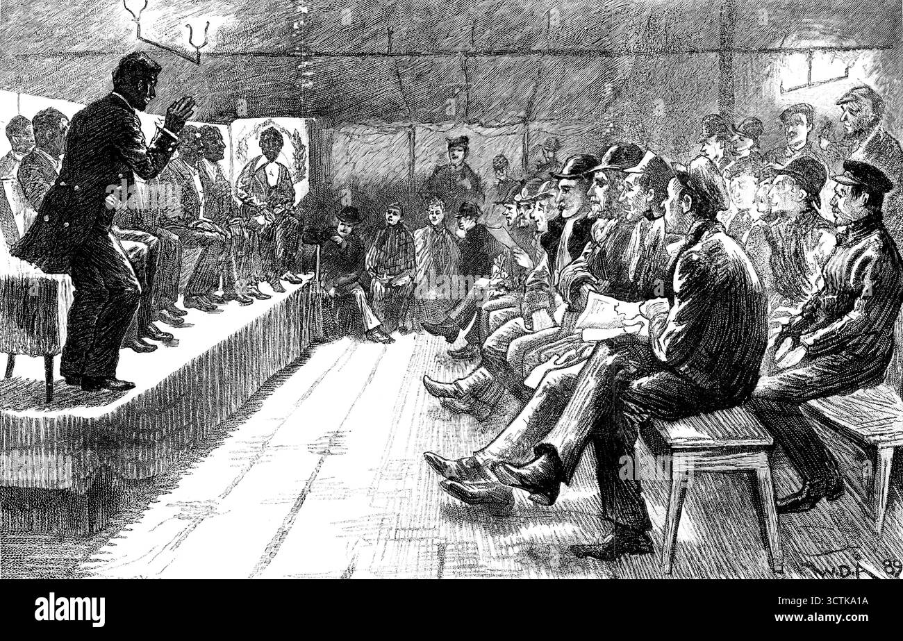 The Gasworkers' Strike: Intrattenimento della vigilia di Natale per gli amanti della benzina, 1890. La South Metropolitan gas Company, con l'energica e determinata gestione delle sue operazioni sotto la condotta del Presidente George Livesey, ha superato con successo la difficoltà di fornire una fornitura completa di gas ai propri clienti nei distretti sud e sud-est di Londra. La pratica di due o tre settimane ha reso le nuove mani portate dal paese come esperte nei pochi e semplici doveri di assistere alle ritorsioni, che sono stati descritti in precedenti avvisi di questo argomento, come le vecchie mani Foto Stock