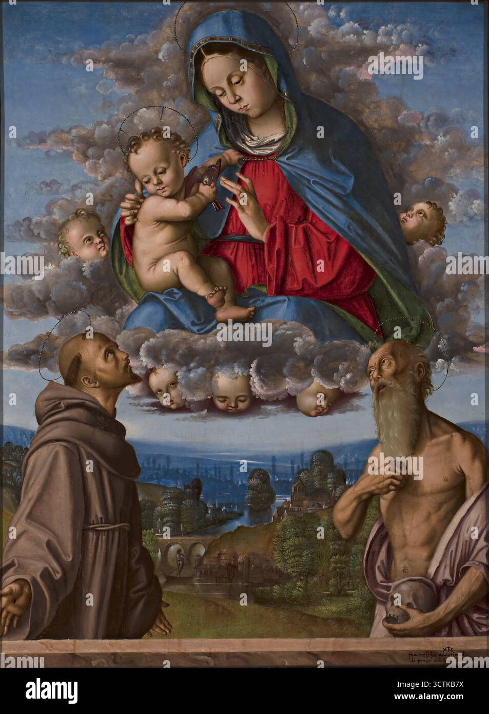 Madonna col bambino in gloria con i Santi Francesco e Girolamo, 1512. Si trova nella Collezione della Fondazione Cassa di risparmio di Cesena. Foto Stock