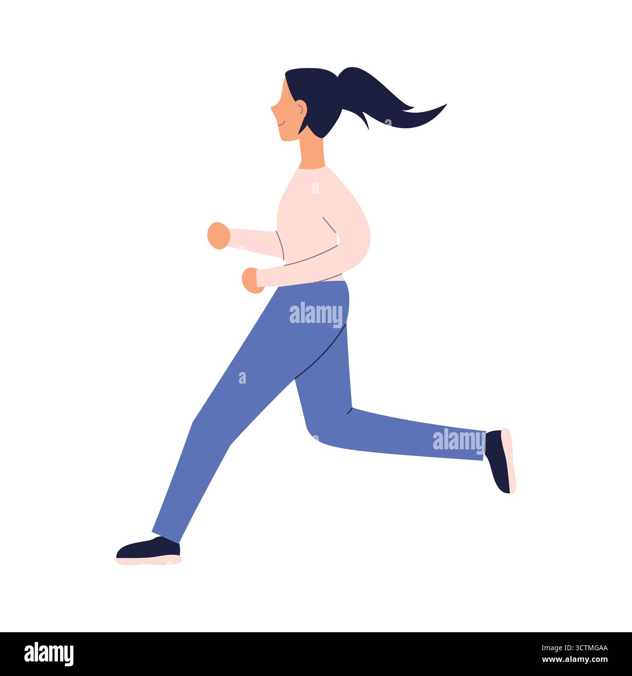 Ragazza felice vestita con jogs di abbigliamento sportivo per condurre uno stile di vita sano. Una donna carina si allena o corre. Attività sportive all'aperto. Jogging femminile. Cardio Illustrazione Vettoriale