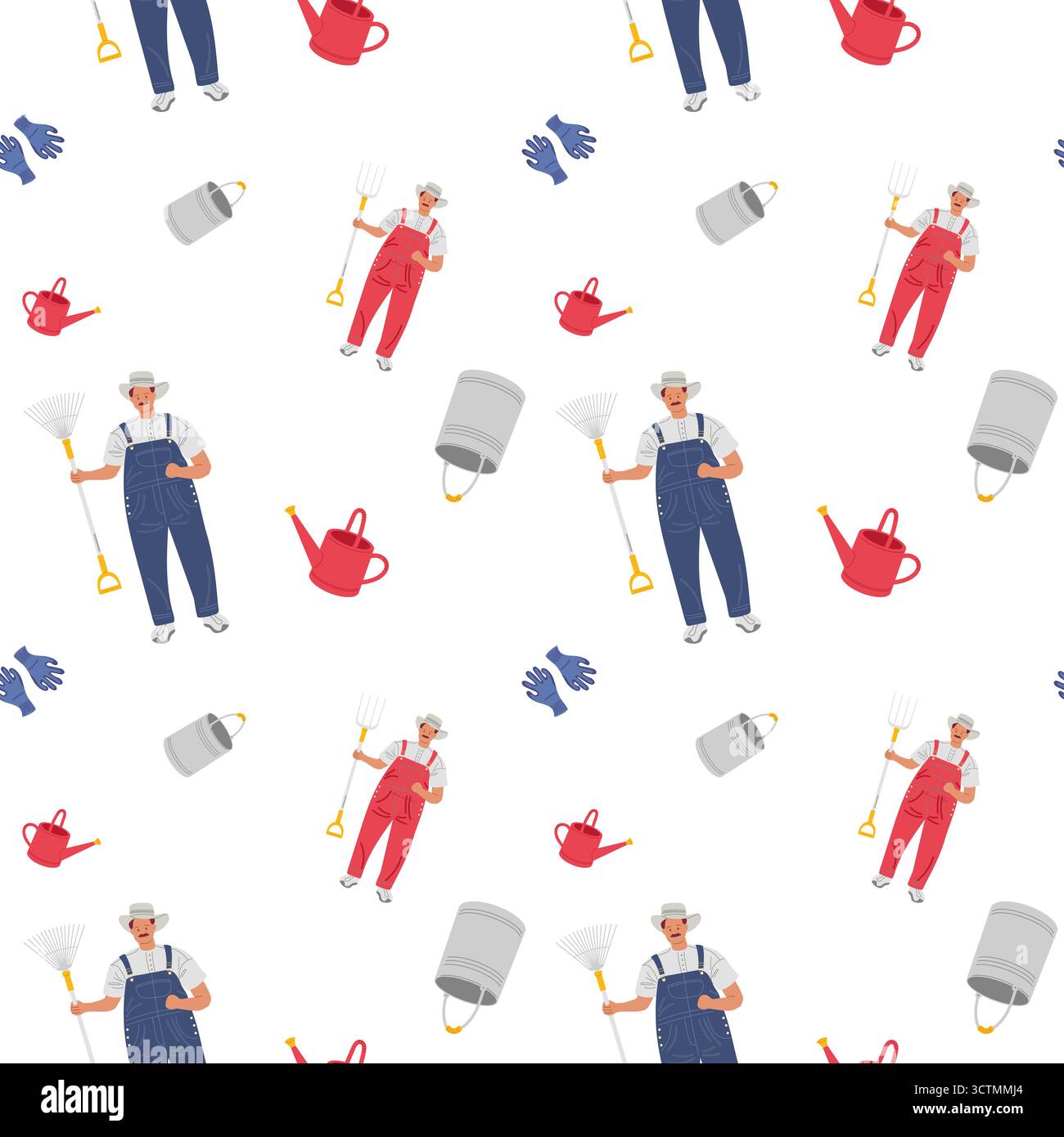 Giardiniere con strumenti e attrezzature in un design colorato e fantasia per gli appassionati di giardinaggio Illustrazione Vettoriale