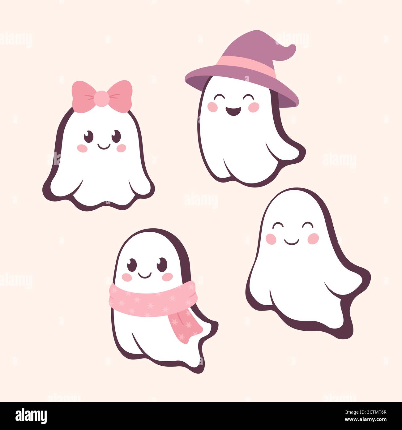 Illustrazione dei carini fantasmi di cartone animato con accessori Illustrazione Vettoriale