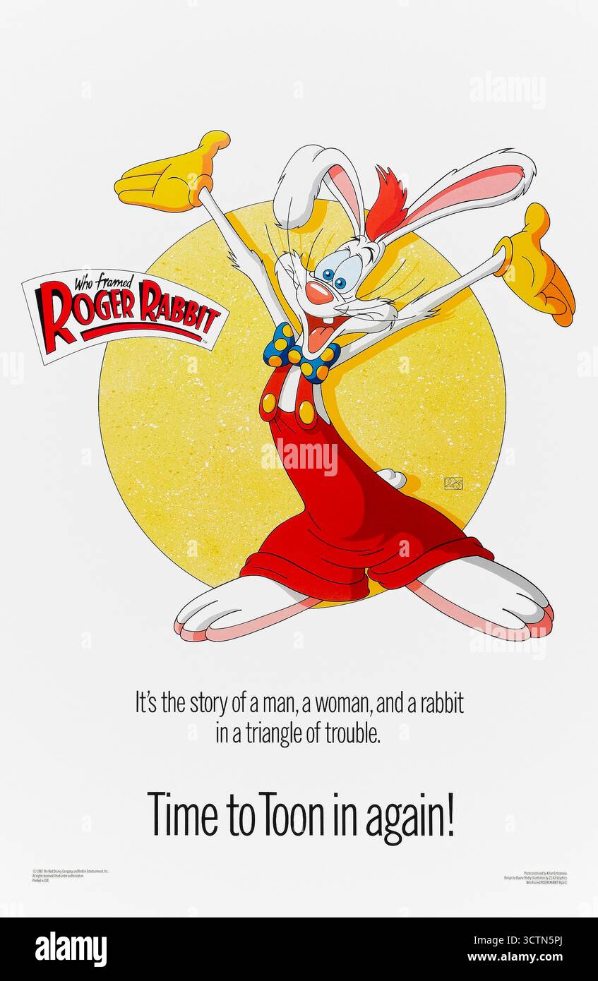 Who Framed Roger Rabbit (1988) diretto da Robert Zemeckis e interpretato da Bob Hoskins, Christopher Lloyd e Joanna Cassidy. Poster avanzato per il famoso noir ibrido dal vivo e d'animazione ambientato a Hollywood negli anni '1940. Fotografia di un poster originale con 1988 US Advance DA un foglio SOLO PER USO EDITORIALE. Crediti: Immagini BFA / Touchstone Foto Stock