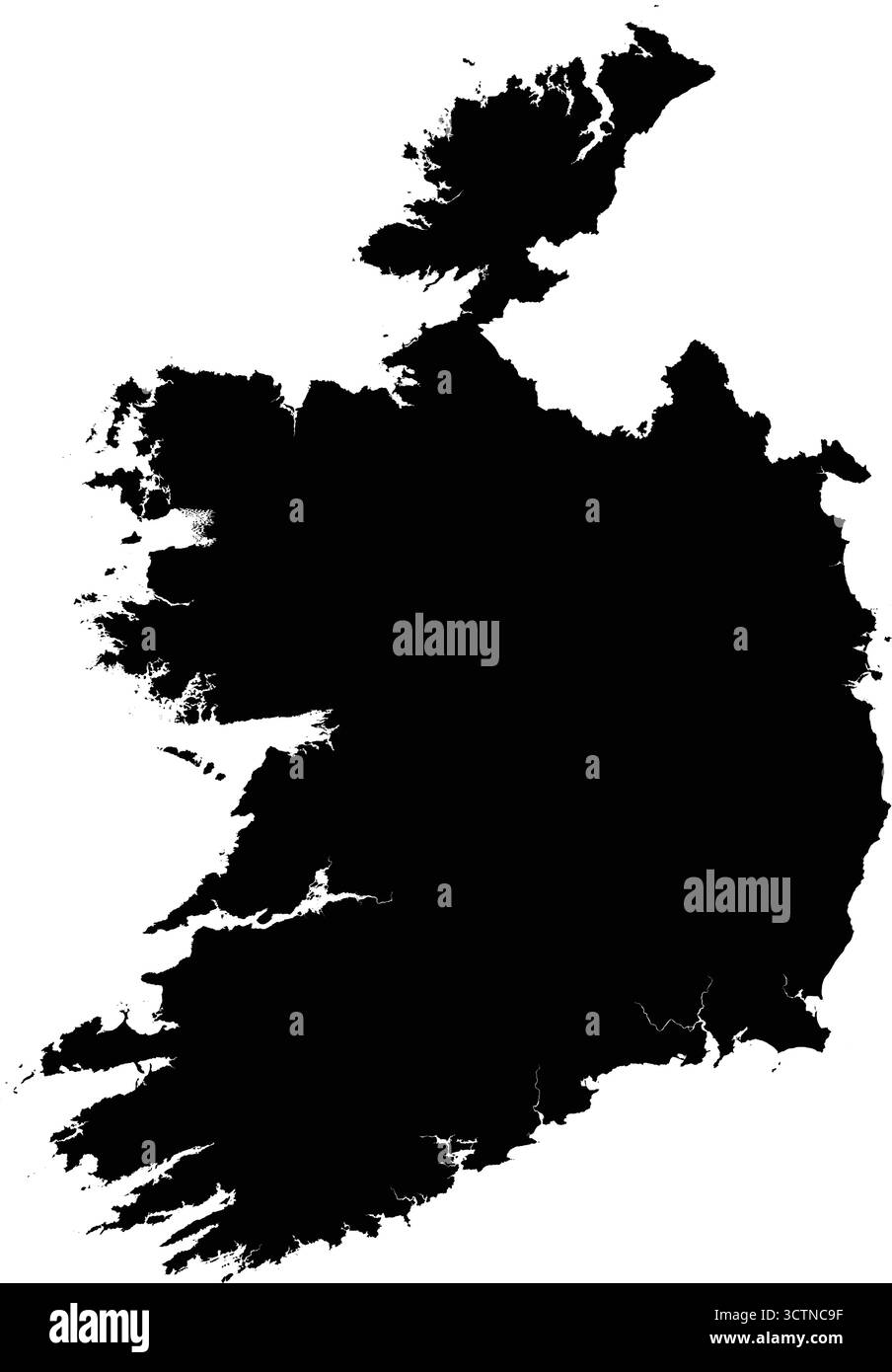 Sagoma vettoriale nera dettagliata modificabile del paese europeo d'Irlanda. Illustrazione Vettoriale