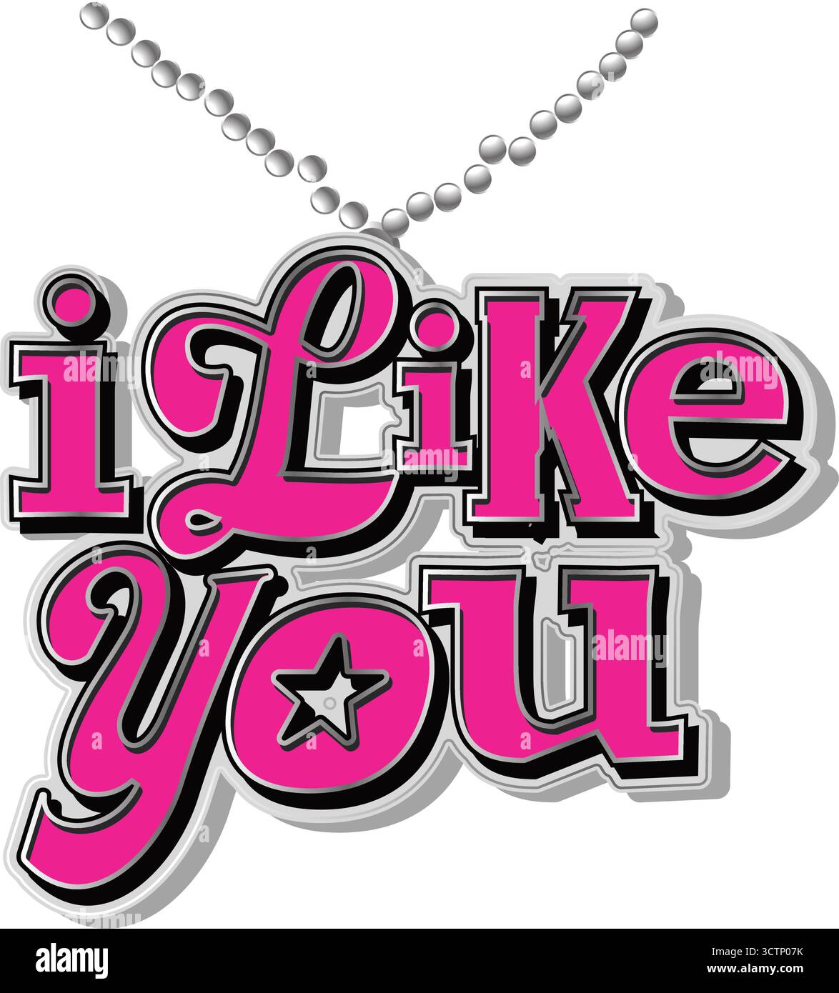 I Like You Typography Vector – graziosa collana rosa Text Design per Love Stickers, biglietti d'auguri e abbigliamento Valentine Illustrazione Vettoriale