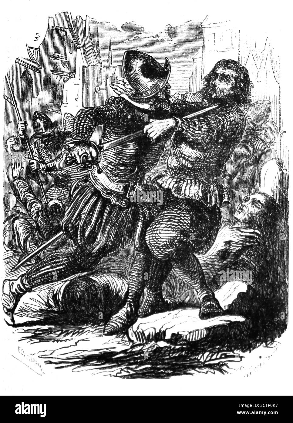 xvi secolo. Esercito reale di Enrico III di Francia morte gli ugonotti (protestanti) in Issoire. Incisione, XIX secolo. Foto Stock