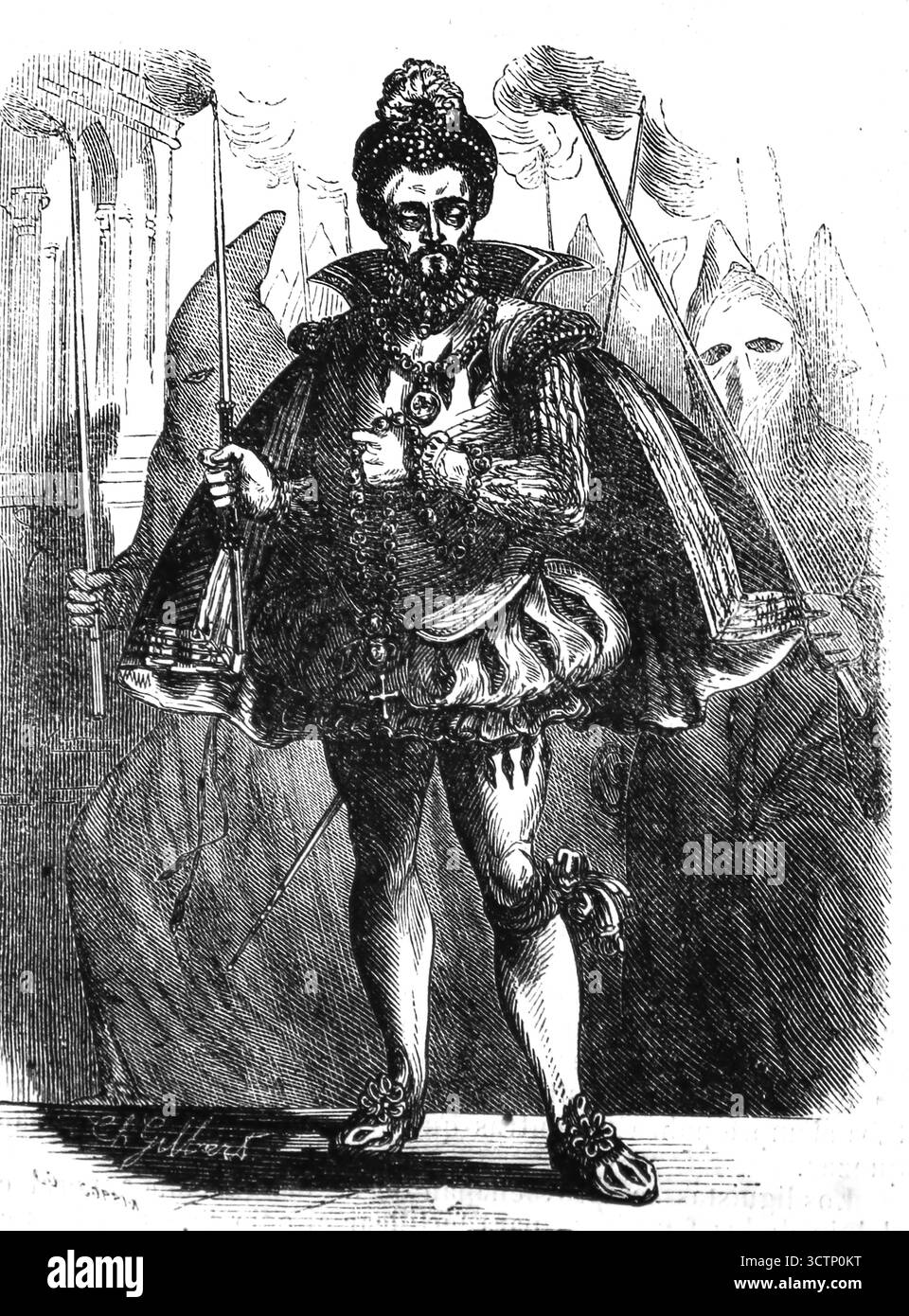 Enrico III di Francia (1551-1589) durante la processione dei Penitenti. Incisione, XIX secolo. Foto Stock