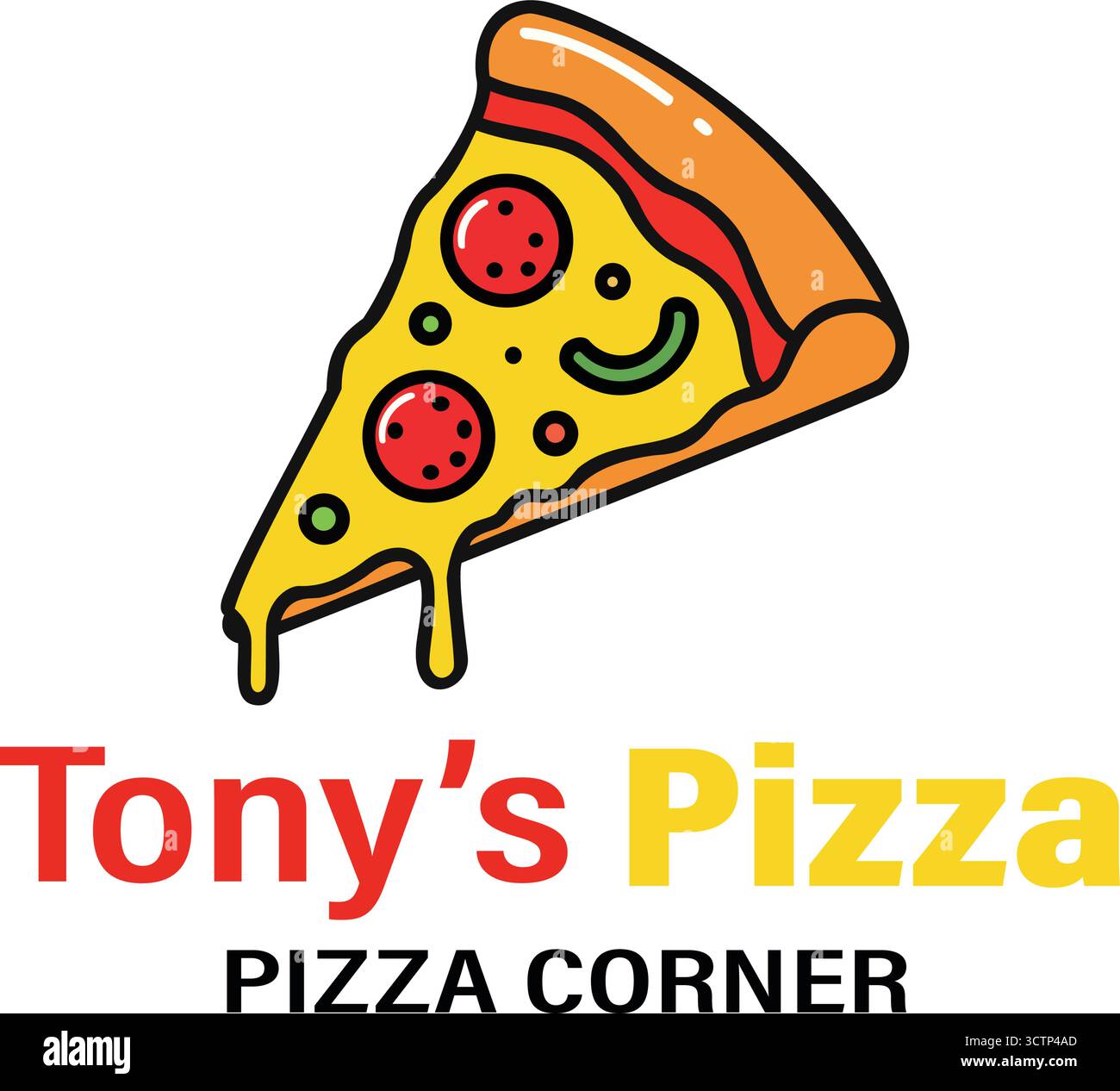 Un logo di una fetta di pizza con formaggio gocciolante, perfetto per un negozio di pizza, un ristorante o un fast food Illustrazione Vettoriale