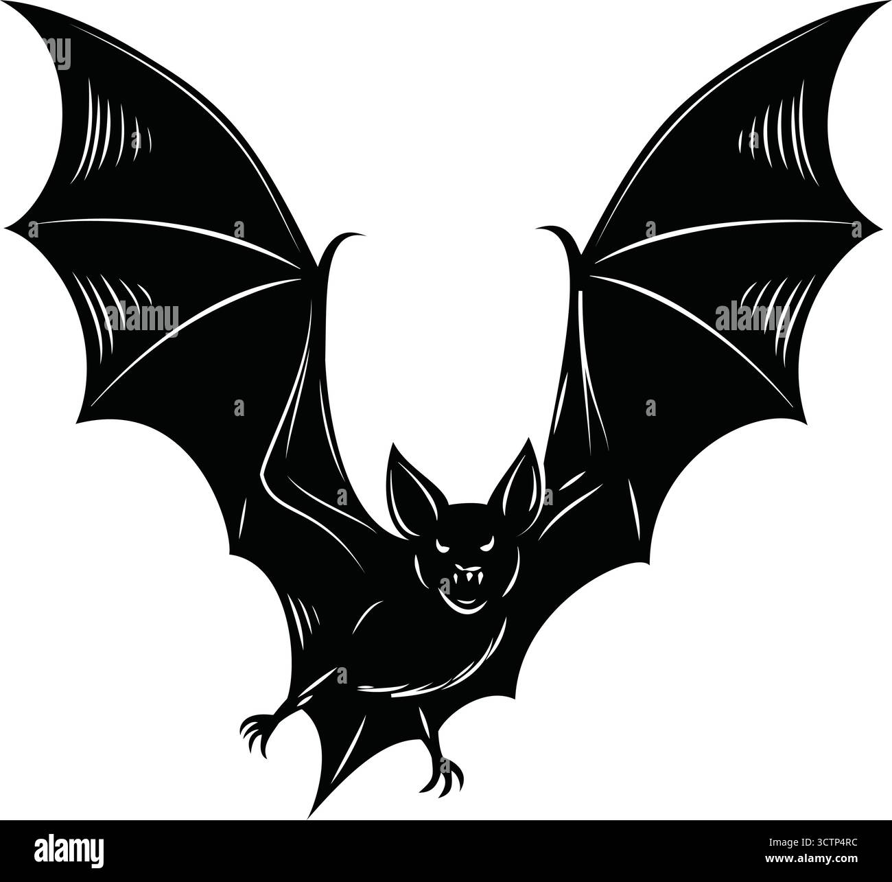 Spaventoso pipipistrello di halloween che vola con le ali allungate, perfetto per decorazioni spaventose e temi gotici. Illustrazione Vettoriale