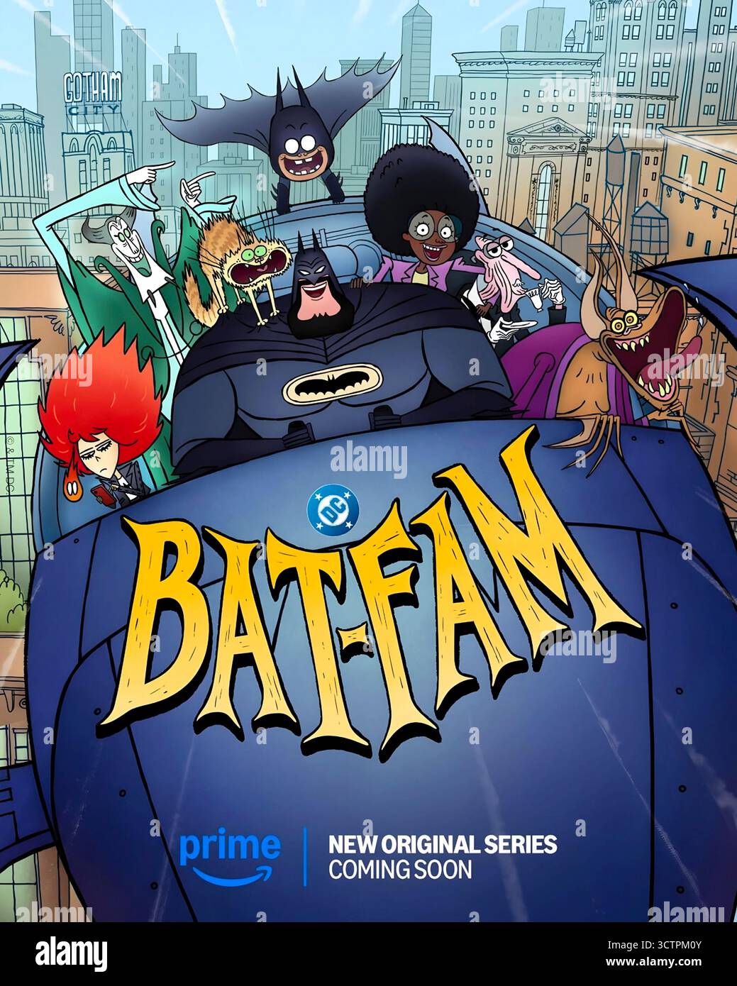 BAT-Fam (2025) serie TV animata creata da Morgan Evans e con protagonisti Luke Wilson, James Cromwell e Yonas Kibreab. Dopo gli eventi di Merry Little Batman, Bruce Wayne, Alfred e il giovane Damian (“Little Batman”) navigano nella vita di Wayne Manor insieme a nuovi alleati e strani residenti proteggendo Gotham. SOLO PER USO EDITORIALE di poster pubblicitari. Credito: BFA / prime Video Foto Stock