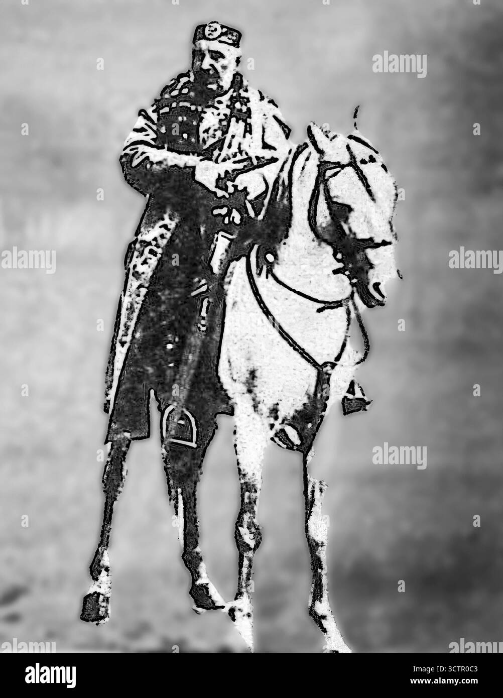 Da le Miroir, 30 gennaio 1916. Re Nicola i del Montenegro a cavallo, fotografato durante la prima guerra mondiale, rifiutò le richieste austriache di una pace separata, mantenendo l'allineamento montenegrino con gli Alleati nonostante la forte pressione militare. L'immagine ritrae la leadership nazionale e la sfida nei Balcani durante la grande Guerra. Foto Stock